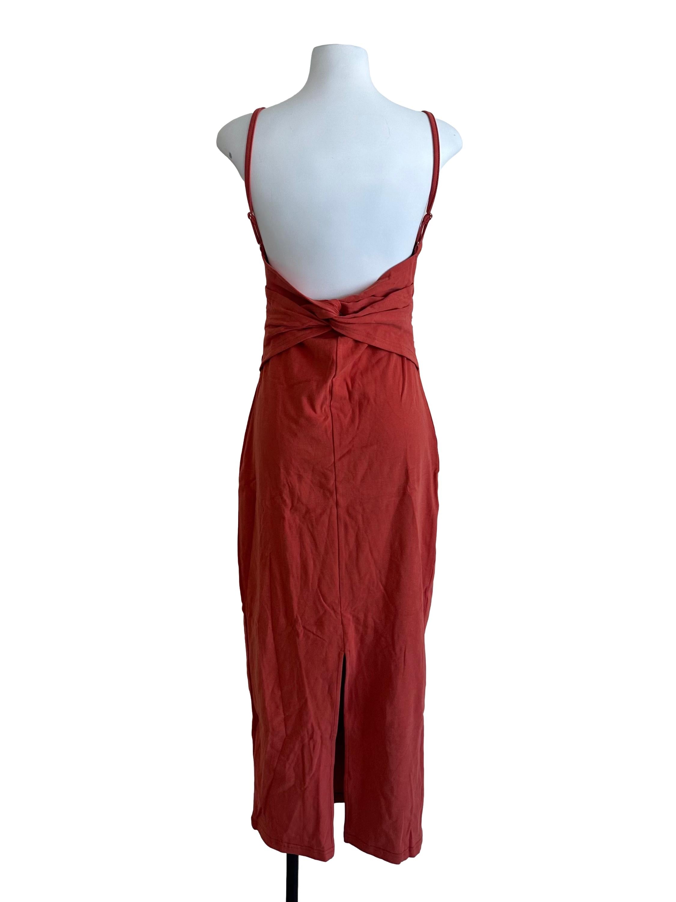 Brick Orange Square Neck Back Knot Dress