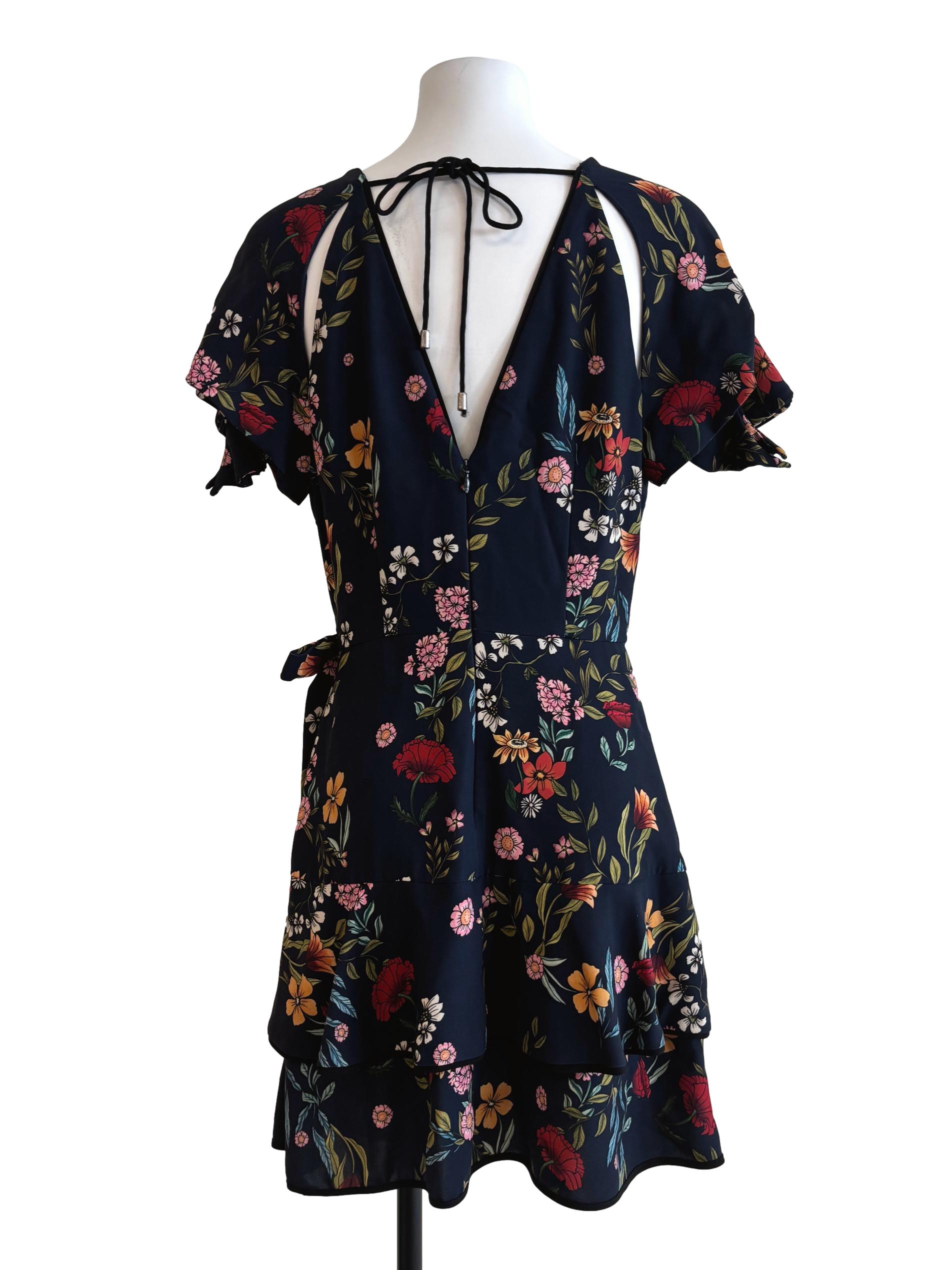 Navy Blue Floral Ruffle Dress