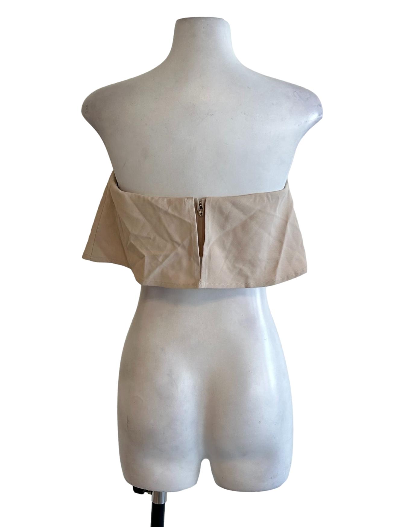 Beige Overlap Strapless Top