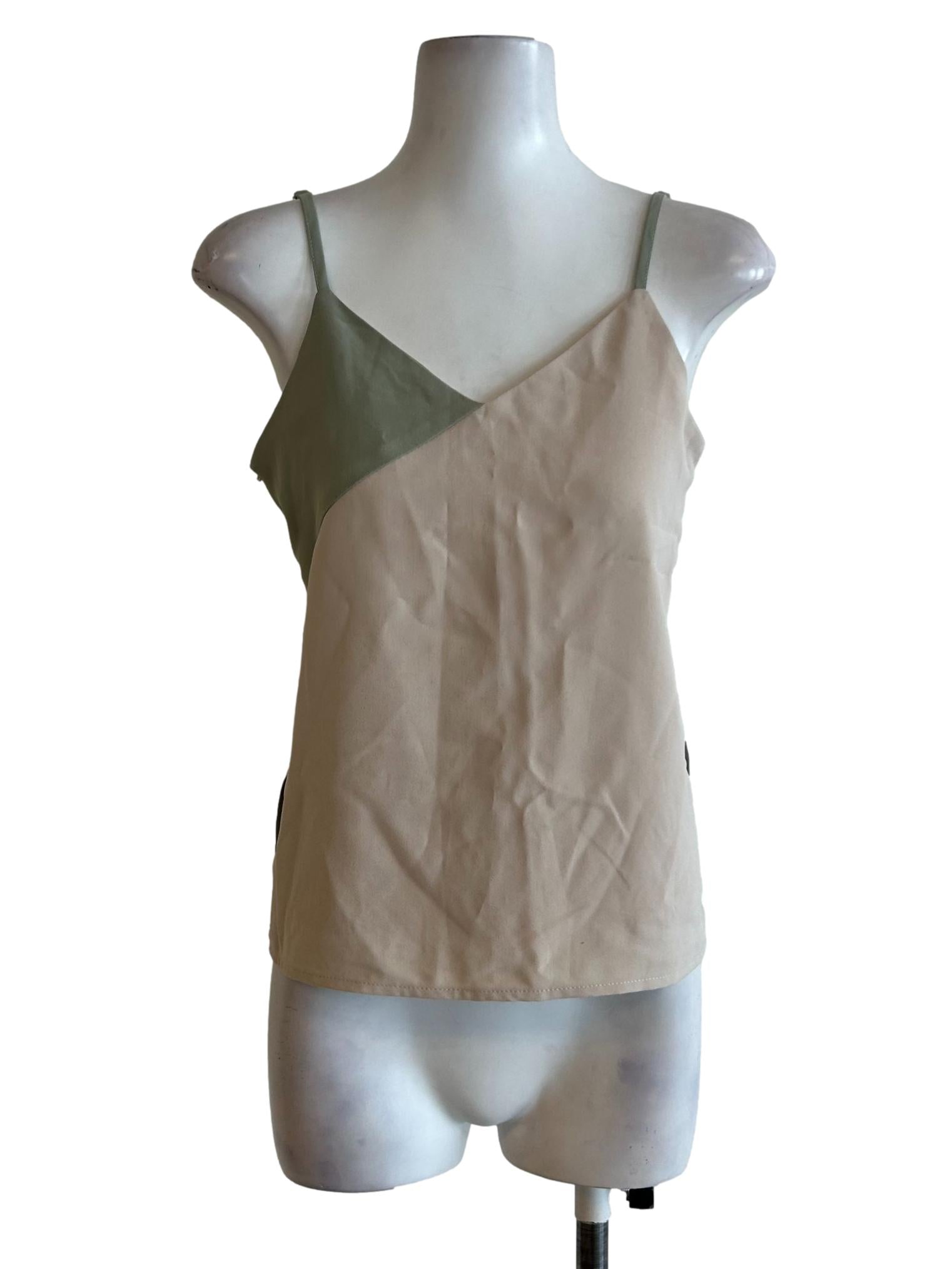 Beige And Green Spaghetti Top