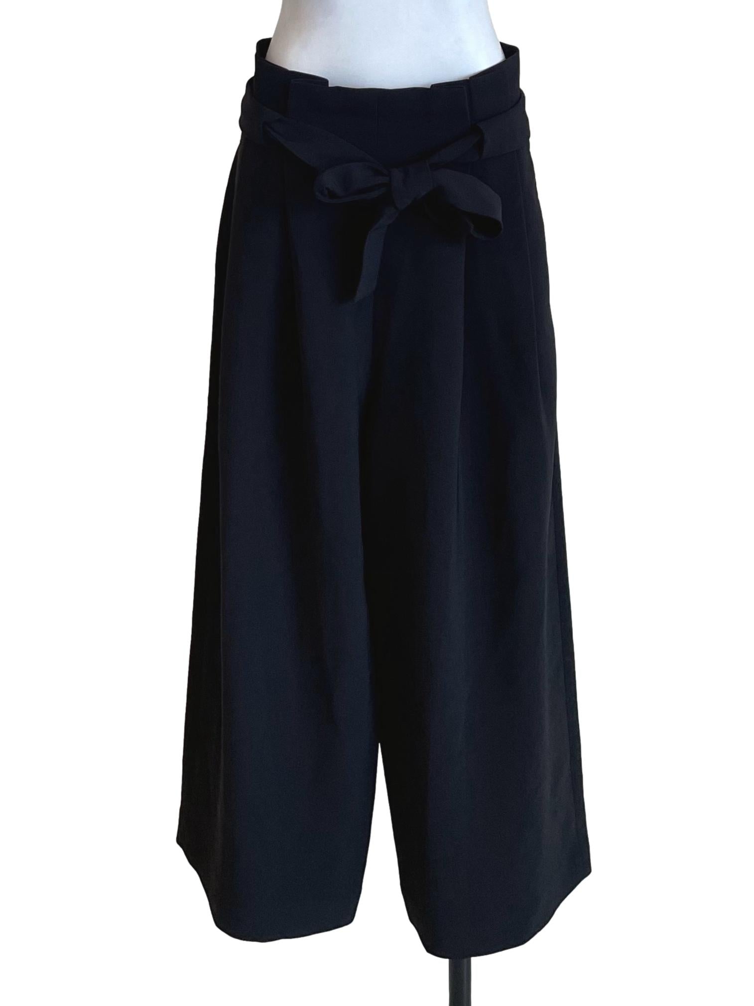 Black Waist Tie Pleated Baggy Pants