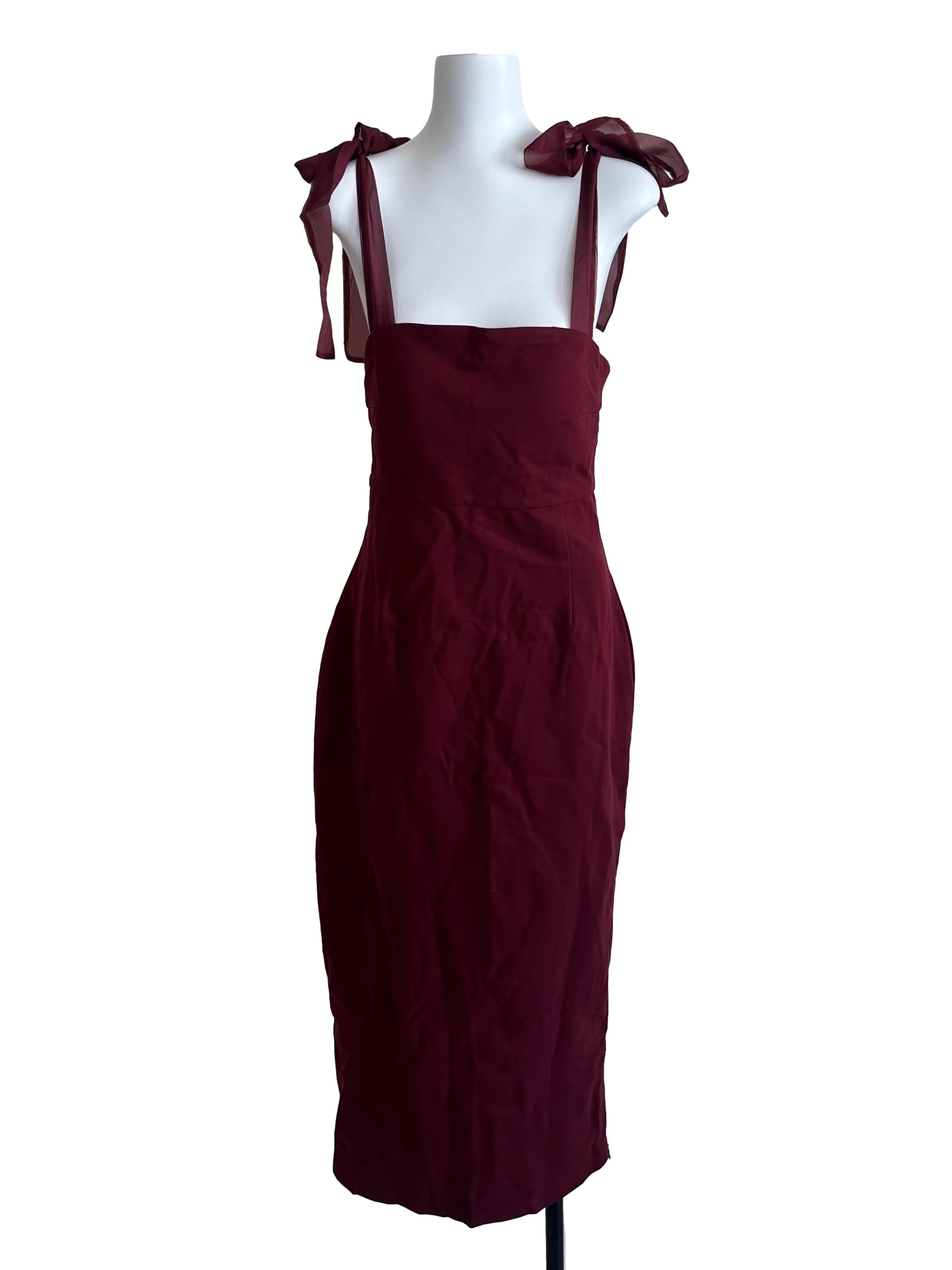 Wine Red Square Neck Sheath Dress