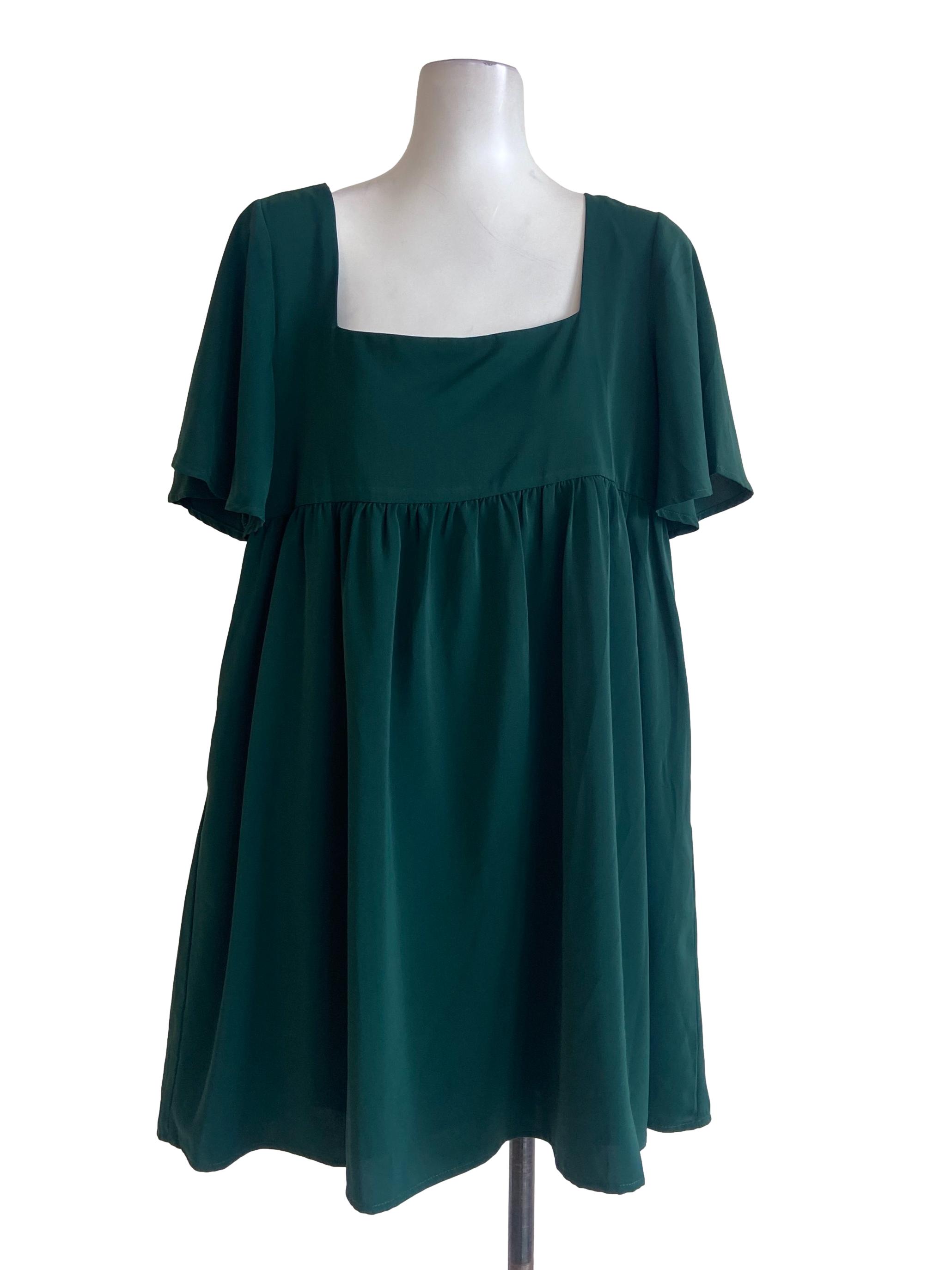 Emerald Green Square Neck A-Line Dress
