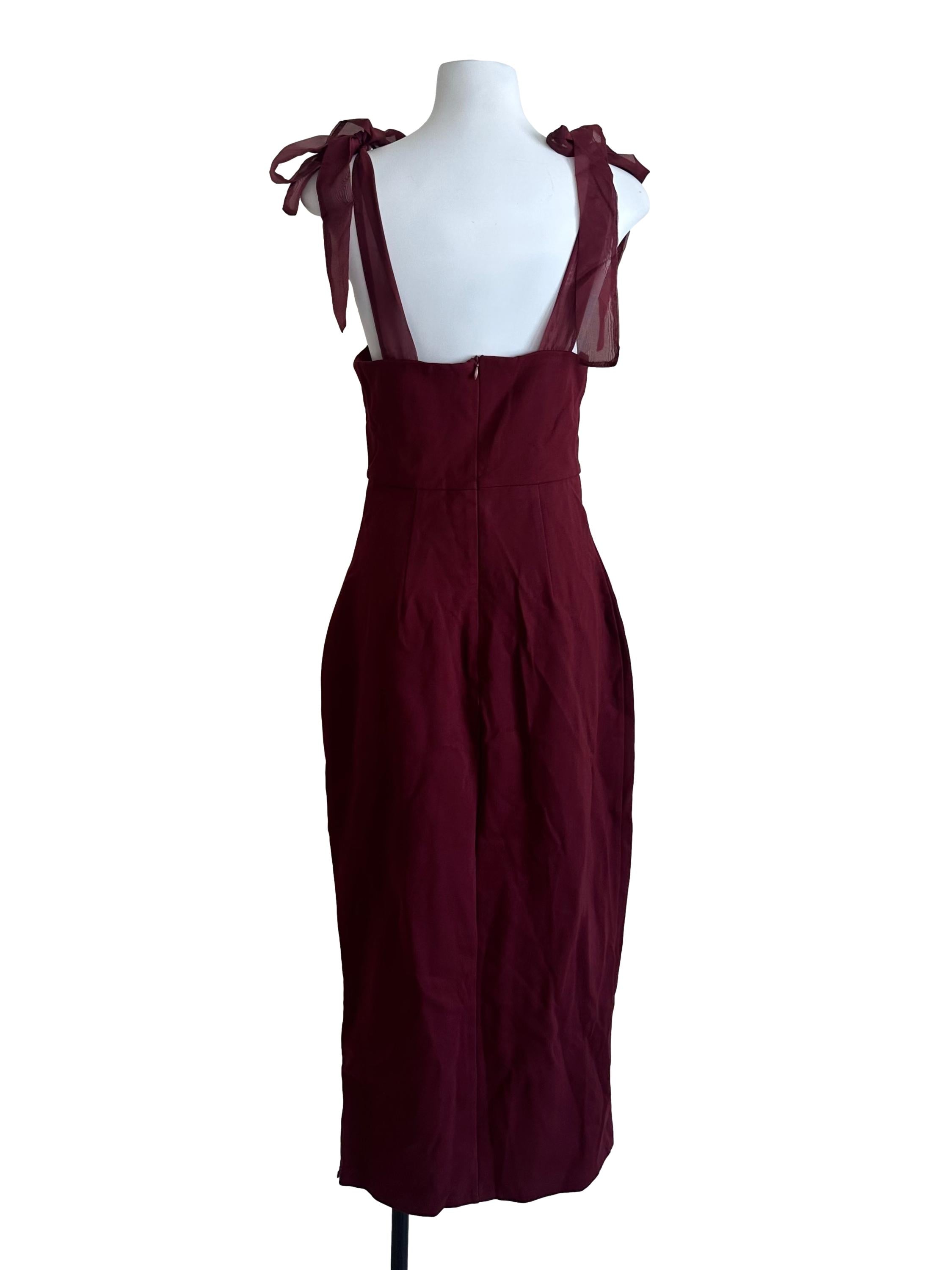 Wine Red Square Neck Sheath Dress
