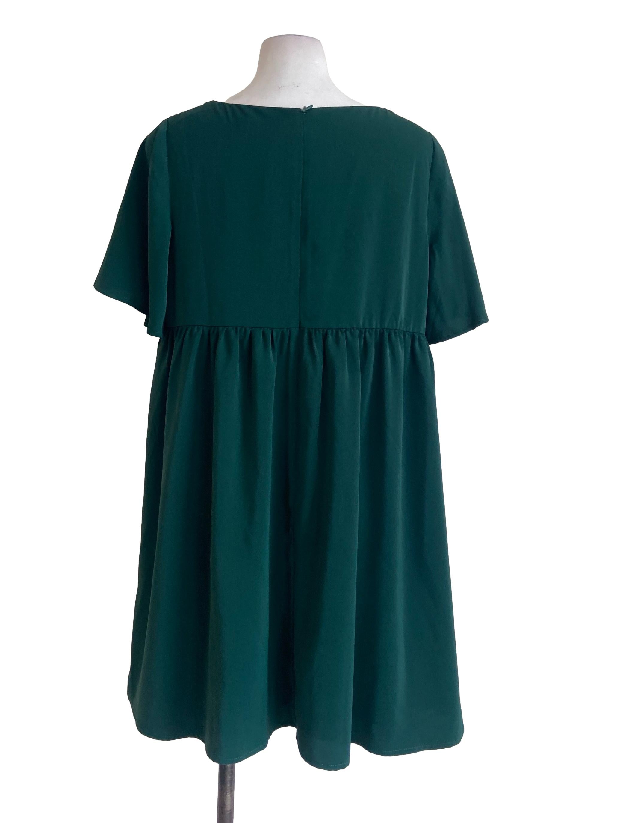 Emerald Green Square Neck A-Line Dress