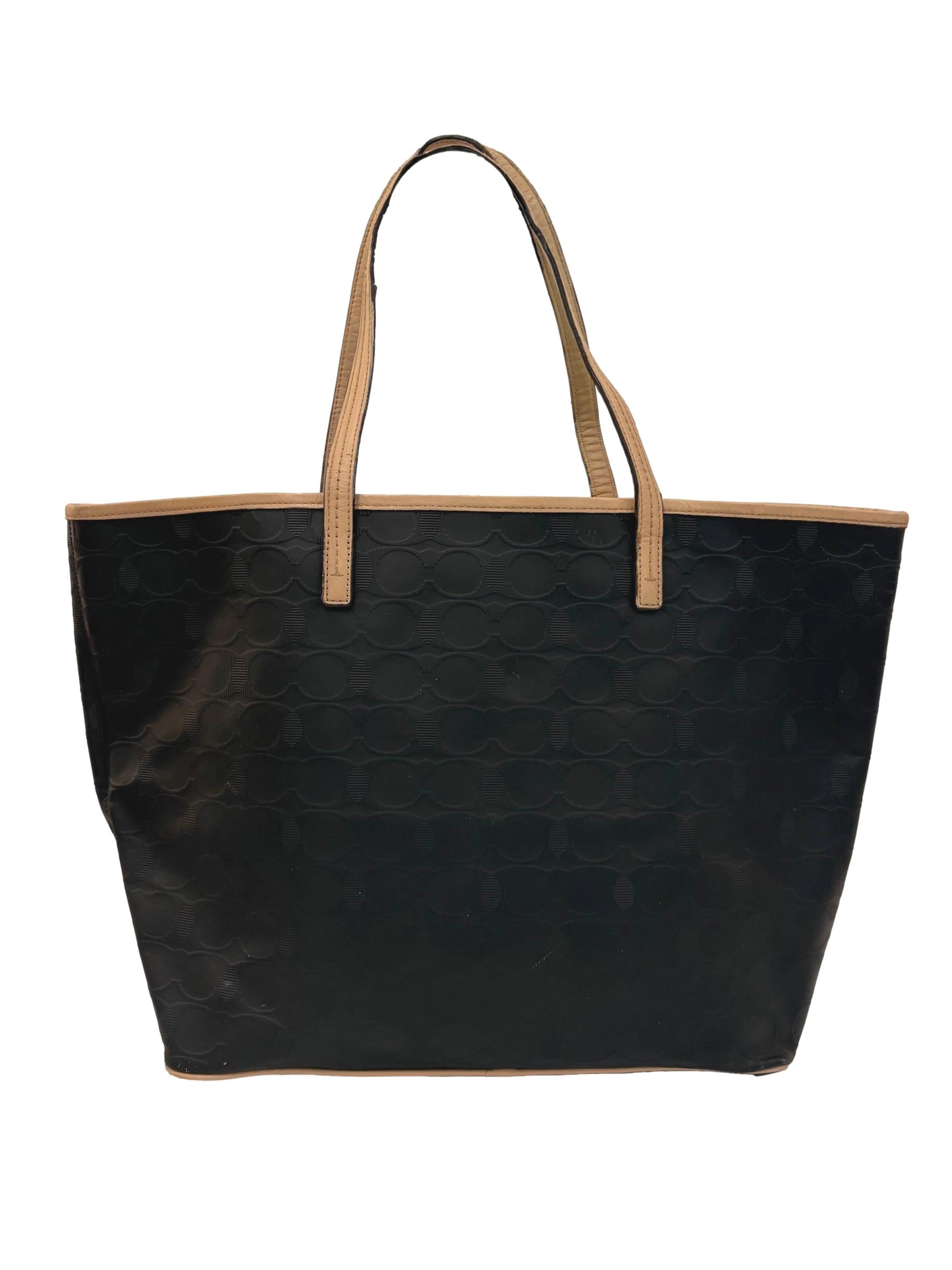 Black Coach Tan Saffiano Leather Tote Bag