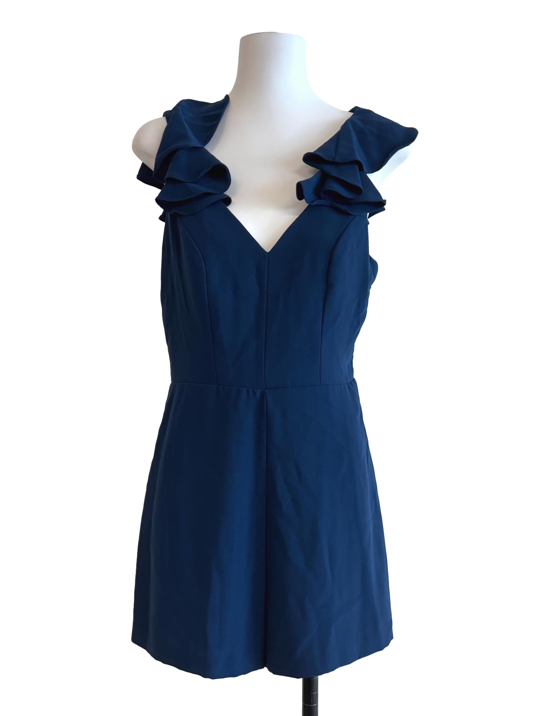 Navy Blue Ruffle Sleeveless Romper
