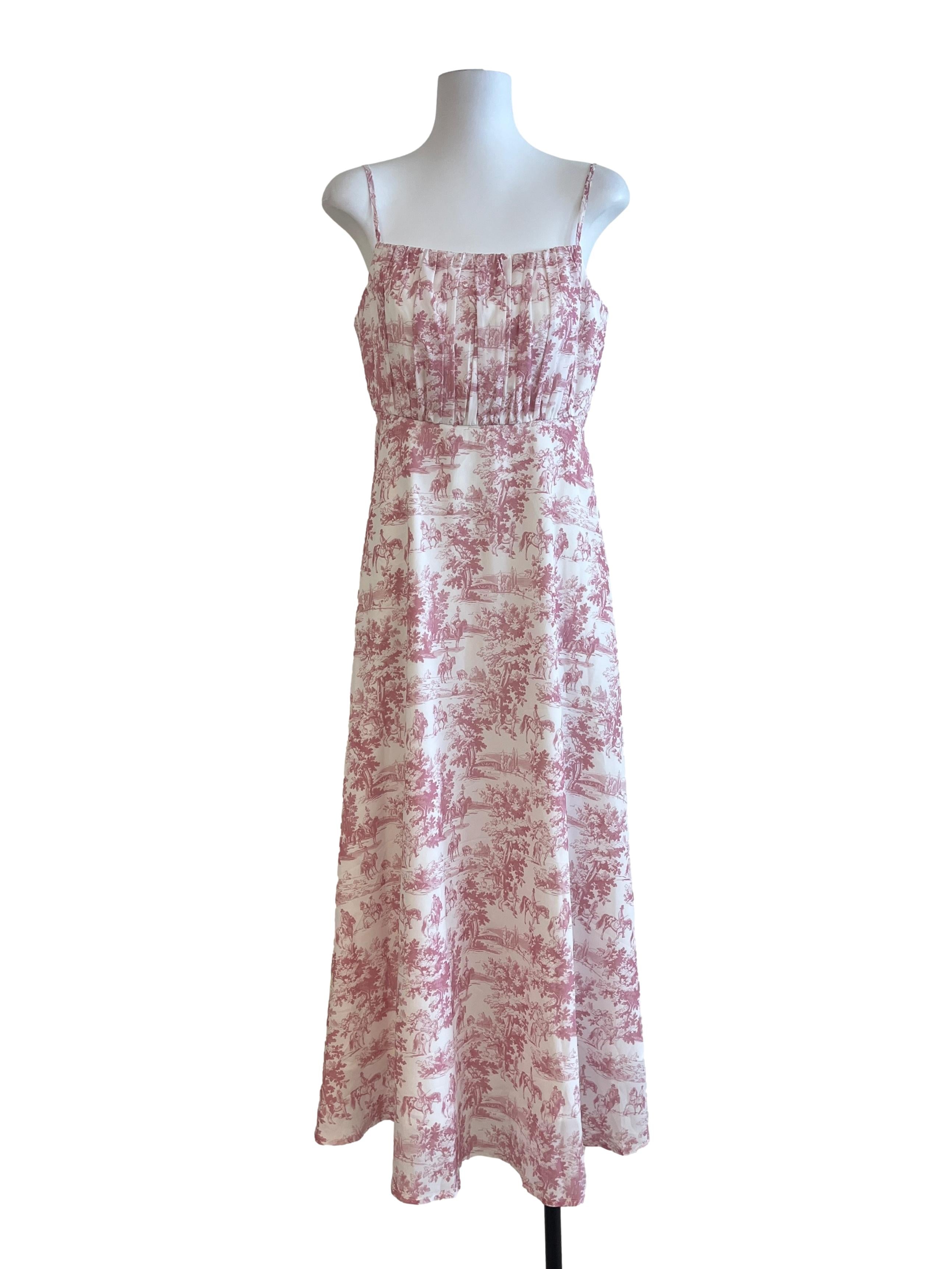 Blush Pink Toile De Jouy Maxi Dress