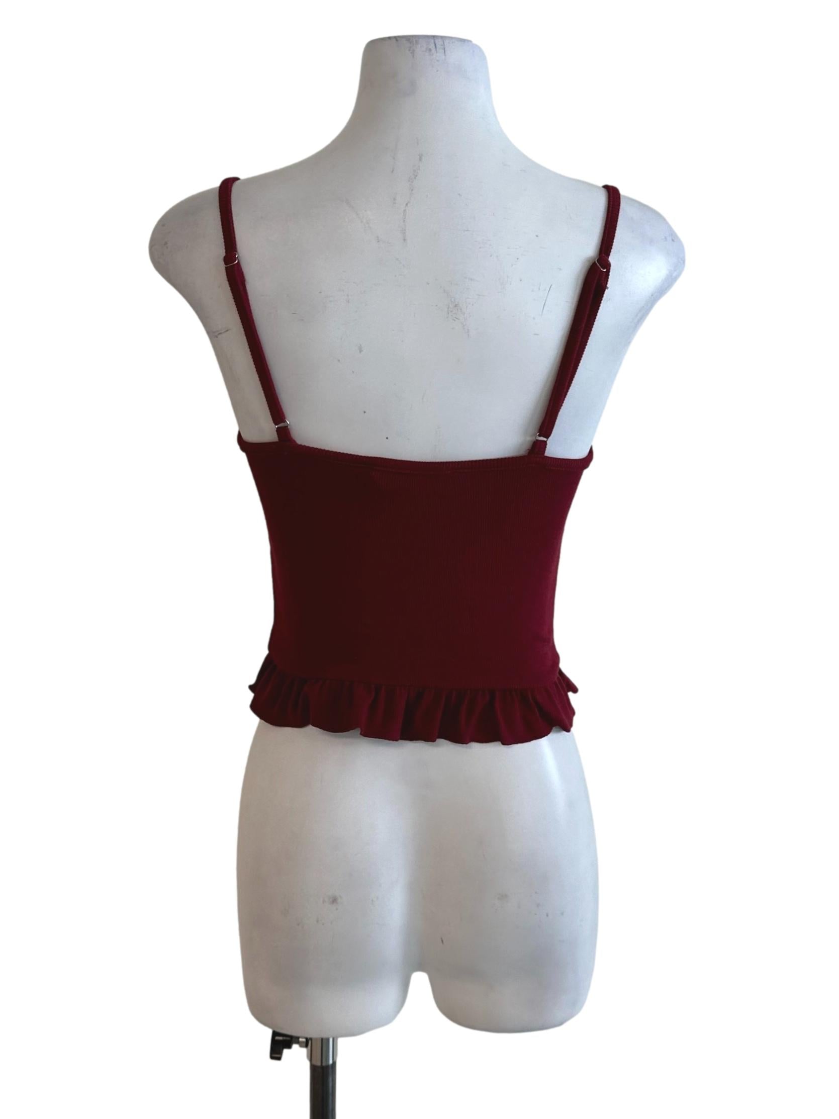 Maroon Red Knit Ruffle Button Top