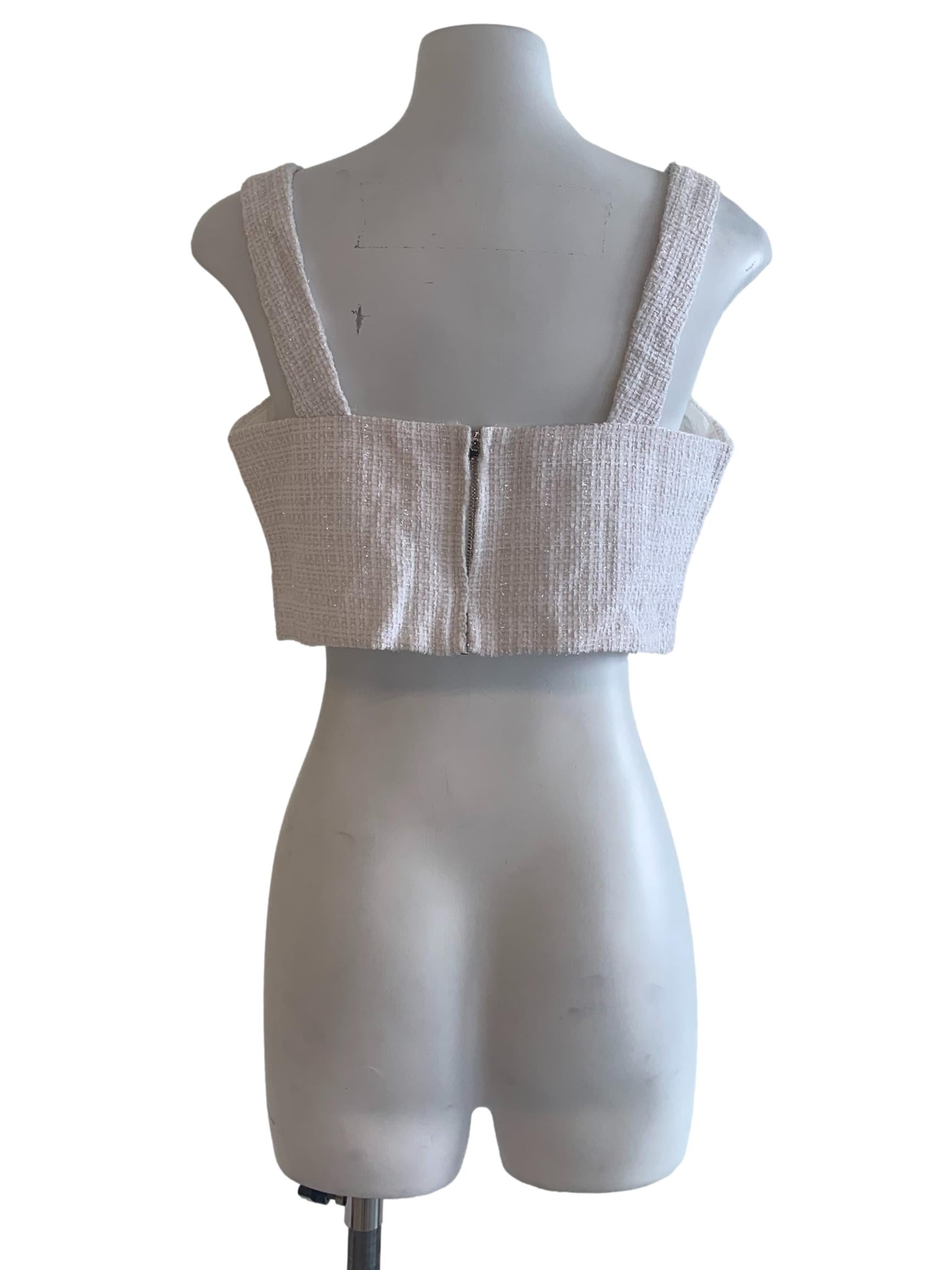 White Tweed Sweetheart Neck Top