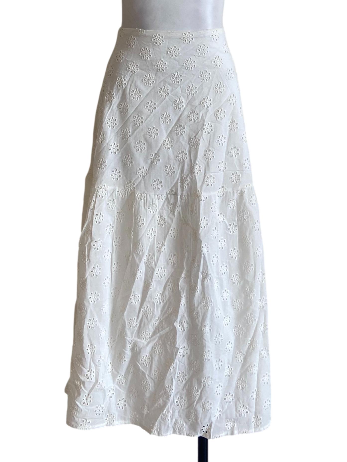 White Embroidery Floral High Waist Skirts