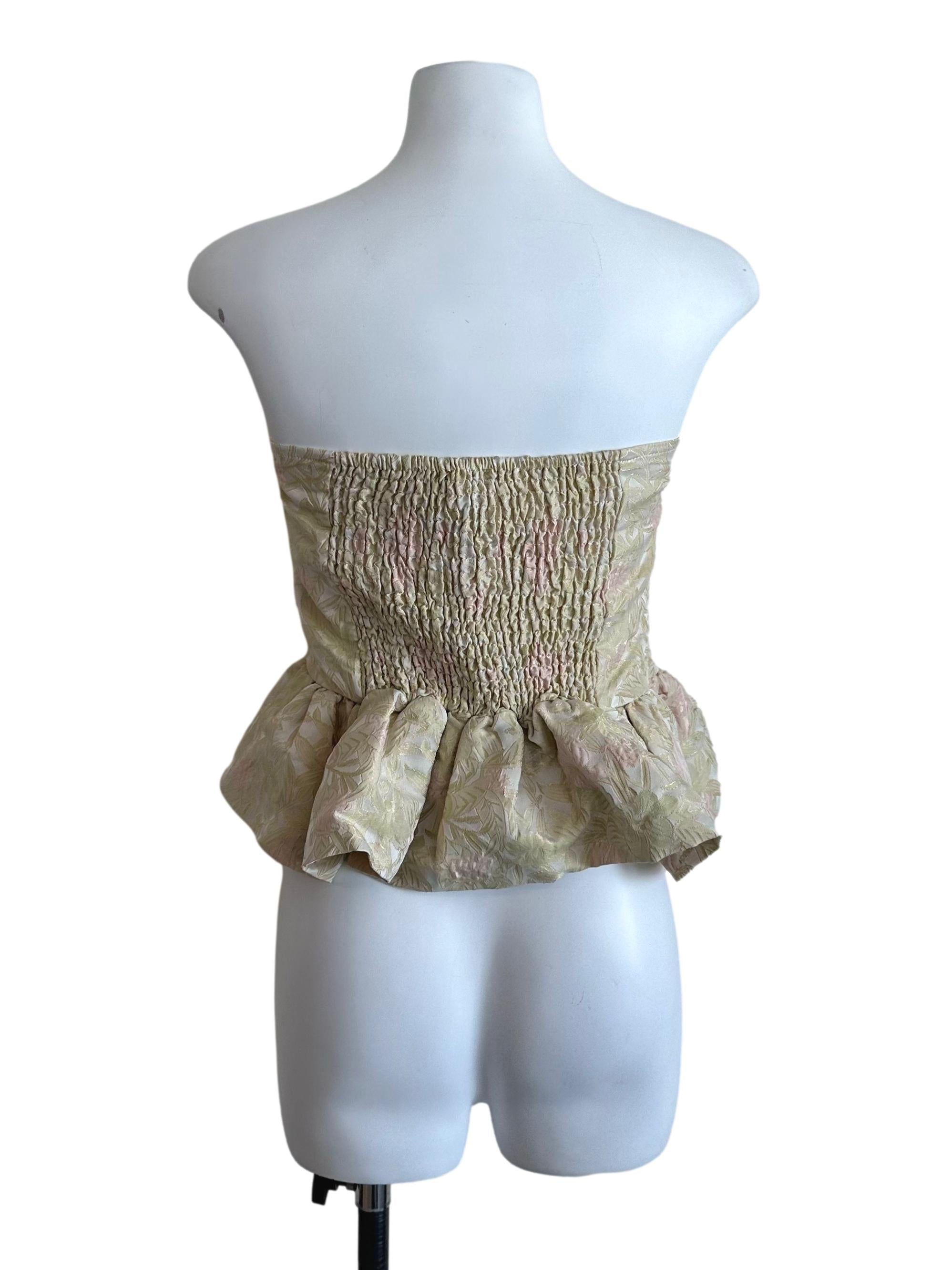 Lime Green Floral Textured Peplum Tube Top