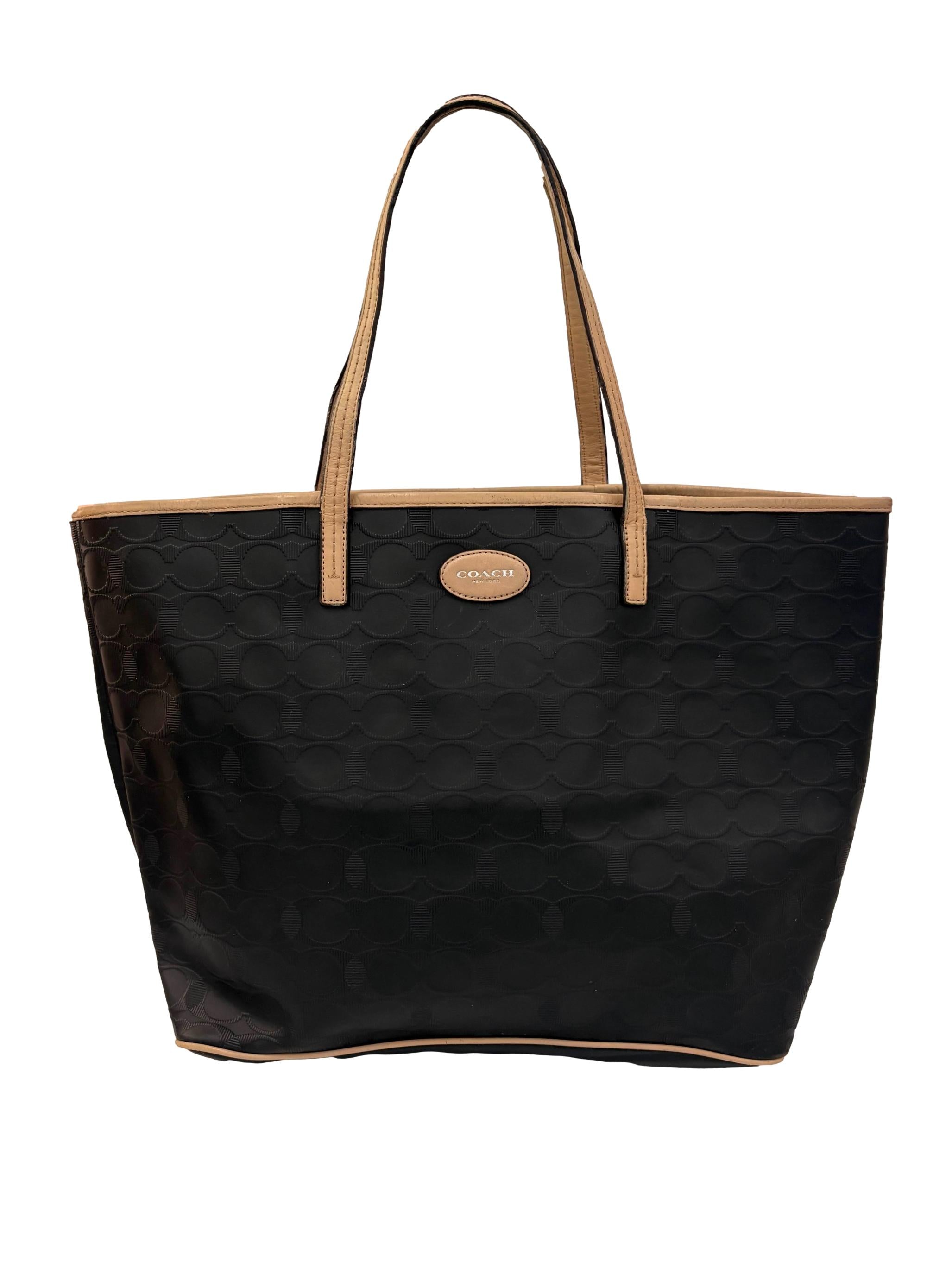 Black Coach Tan Saffiano Leather Tote Bag