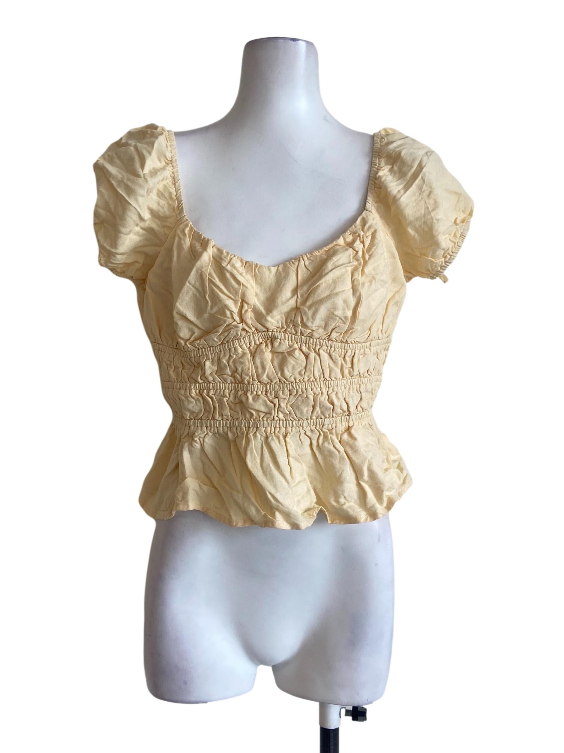 Butter Yellow Square Neck Crop Blouse