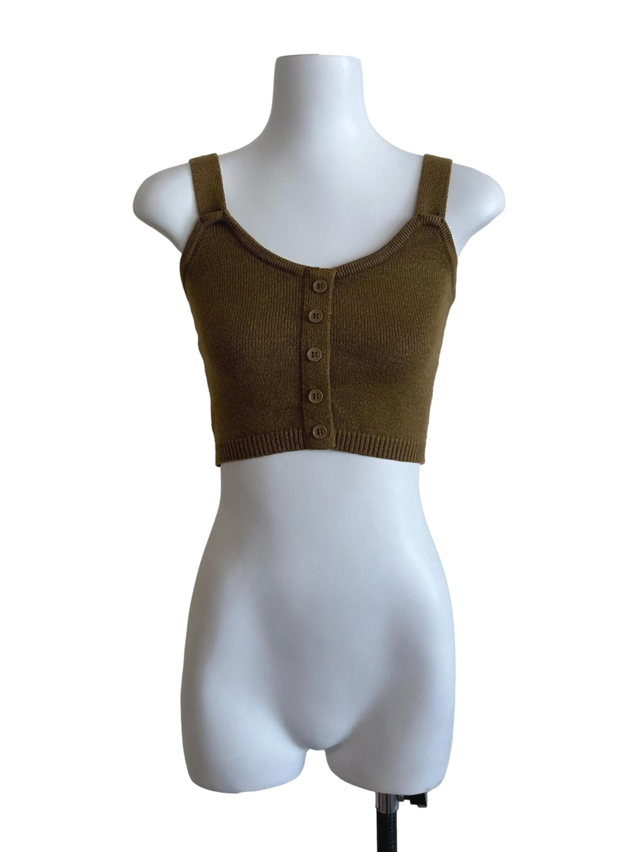 Olive Green Scoop Neck Button Top