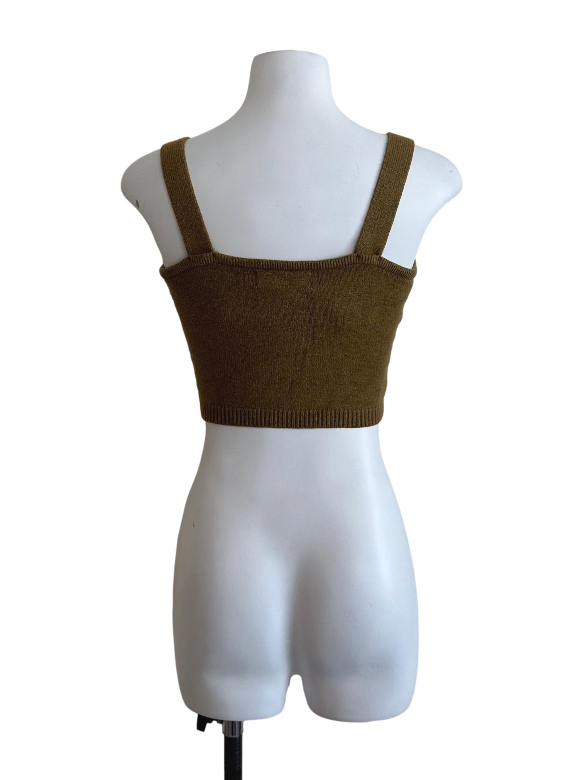 Olive Green Scoop Neck Button Top
