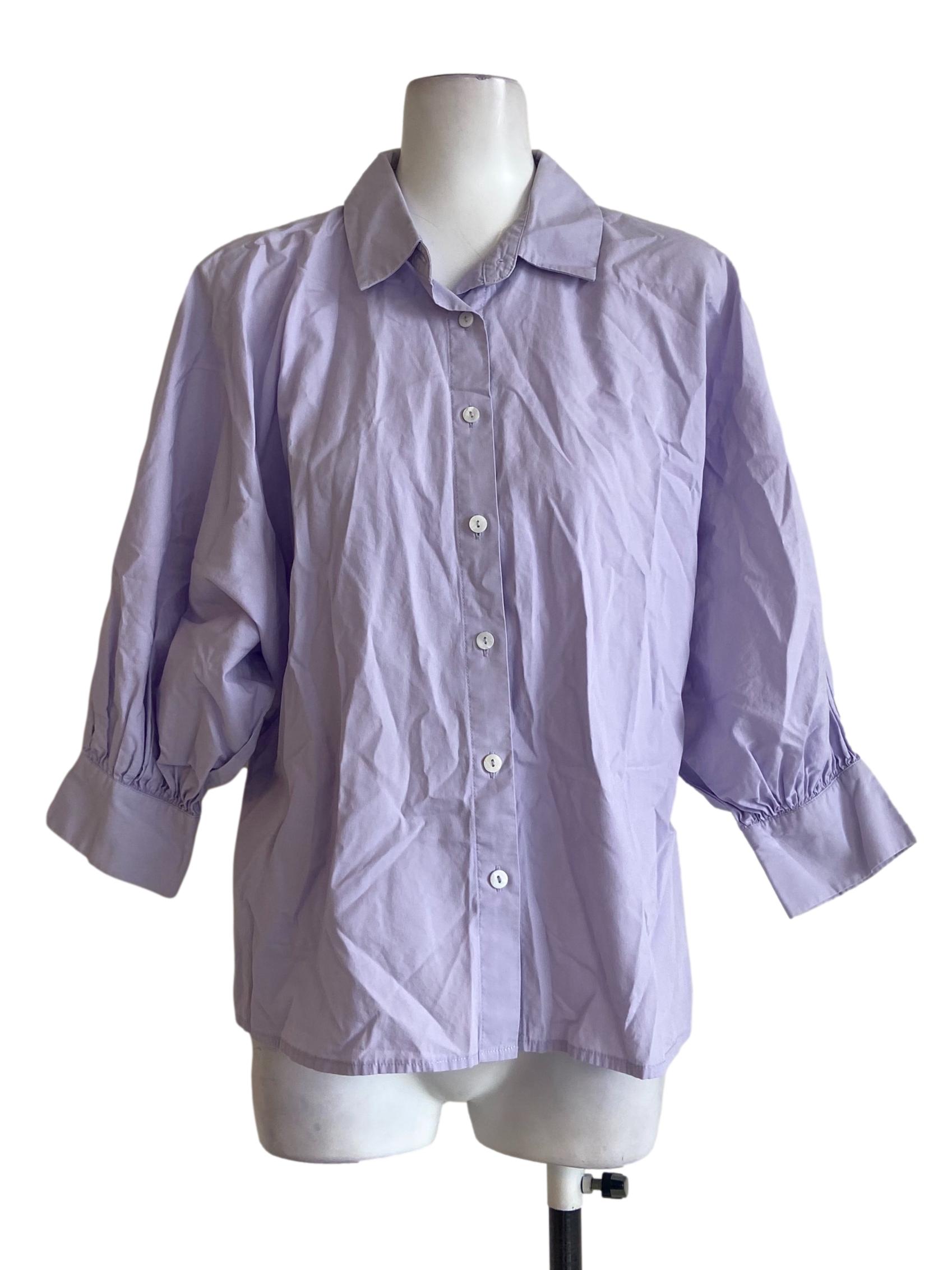 Heather Purple Button Down Batwing Sleeve Blouse LB