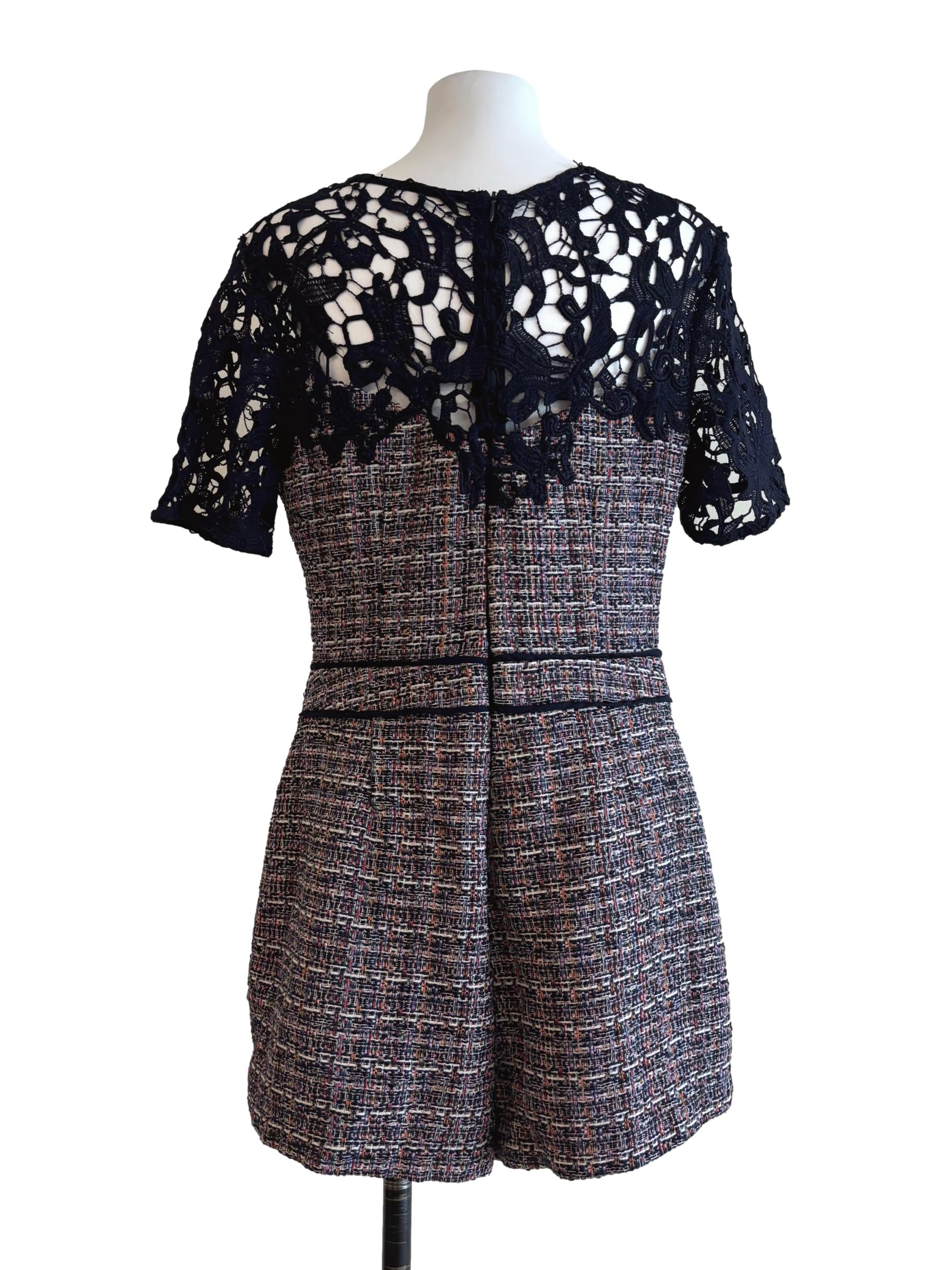 Midnight Blue Lace Shoulder Tweed Romper