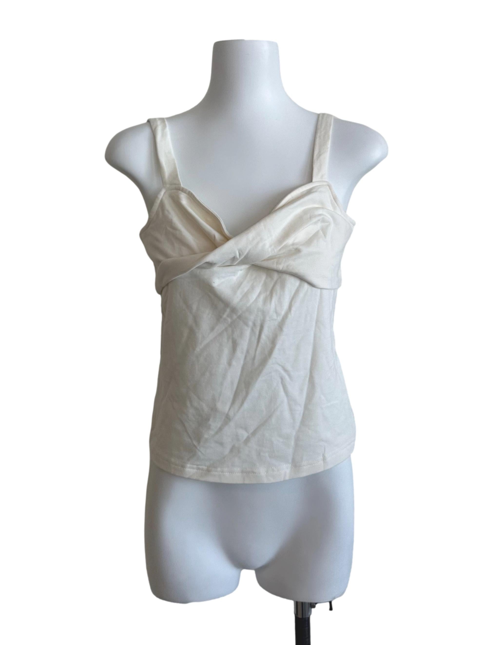 Cream White Overlap V Neck Top