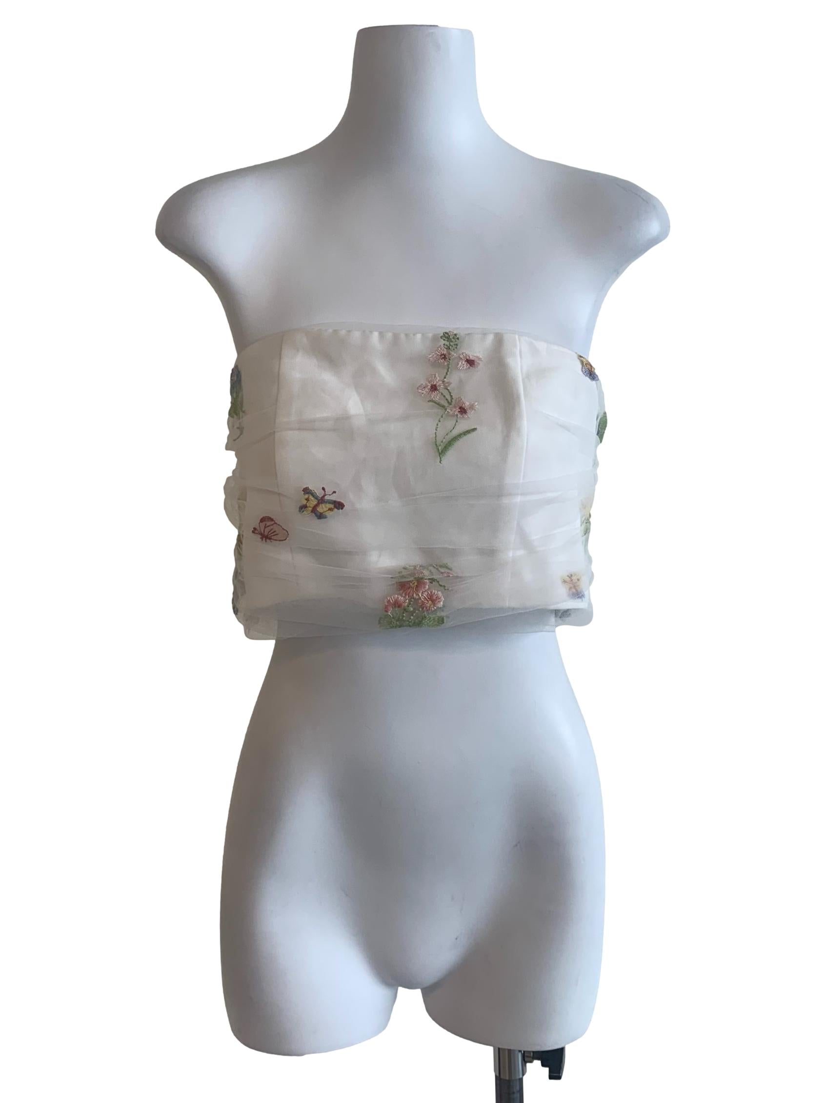 White Flower Pattern Sleeveless Top