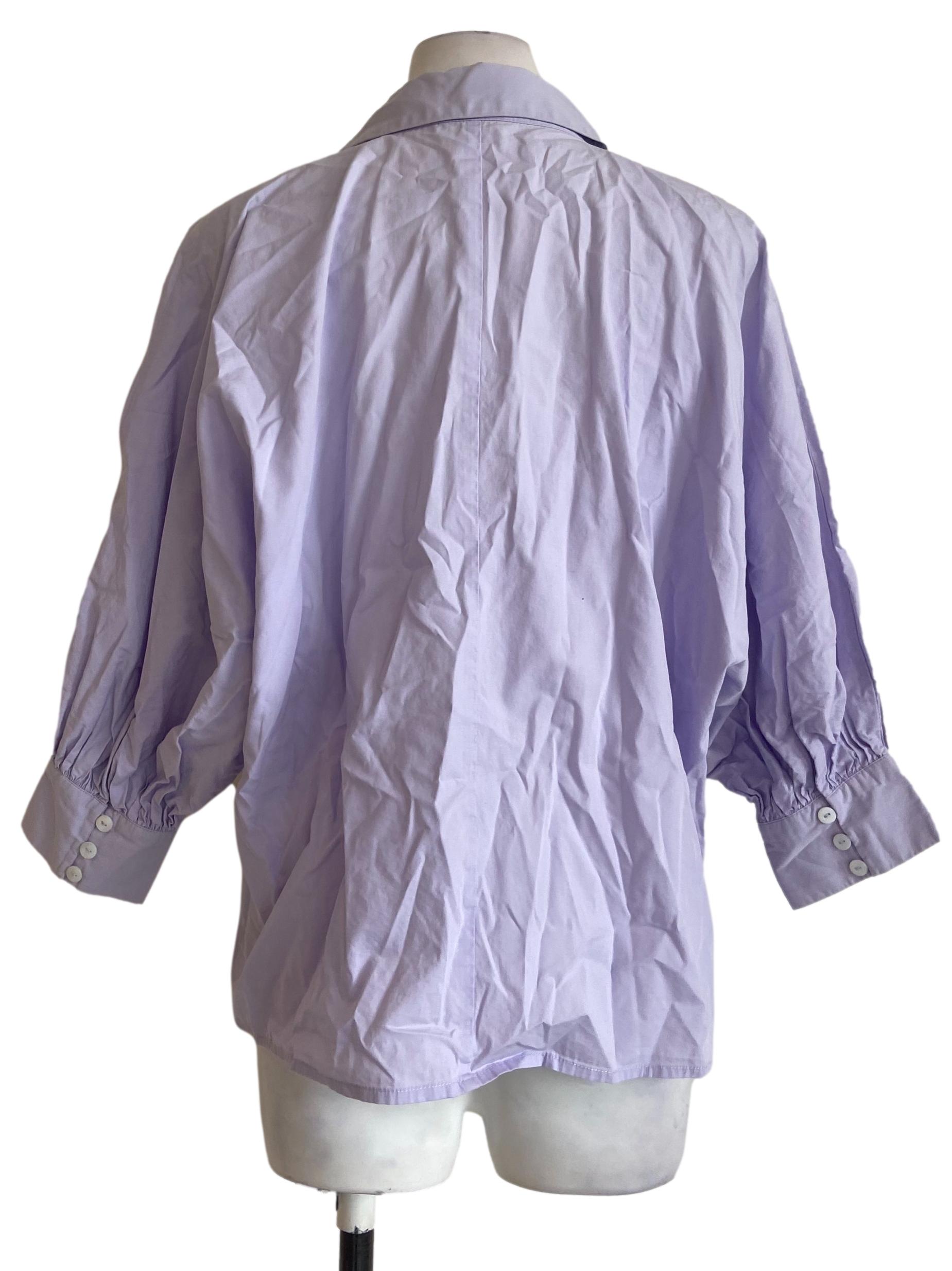 Heather Purple Button Down Batwing Sleeve Blouse LB
