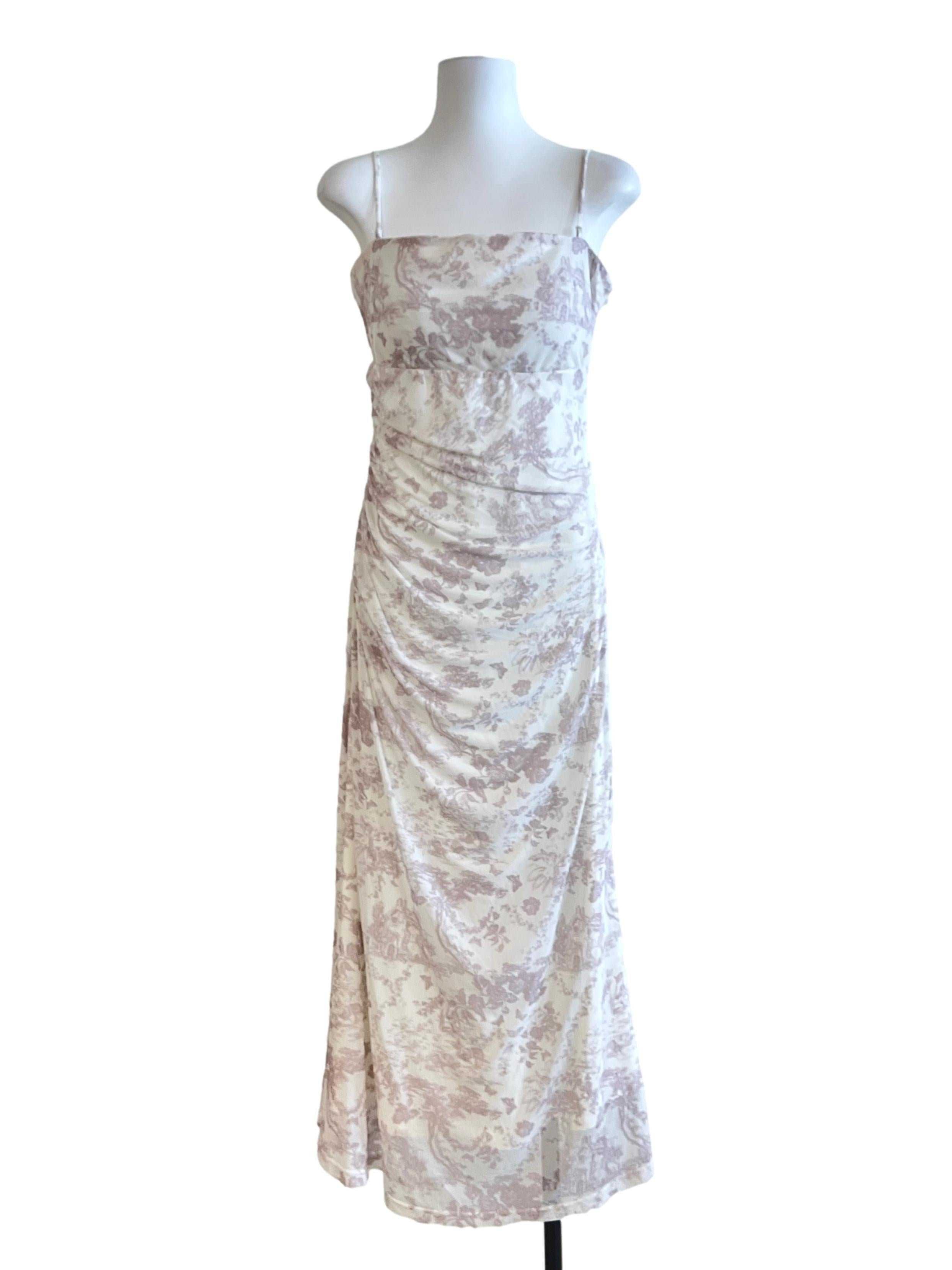 White Floral Print Sleeveless Dress