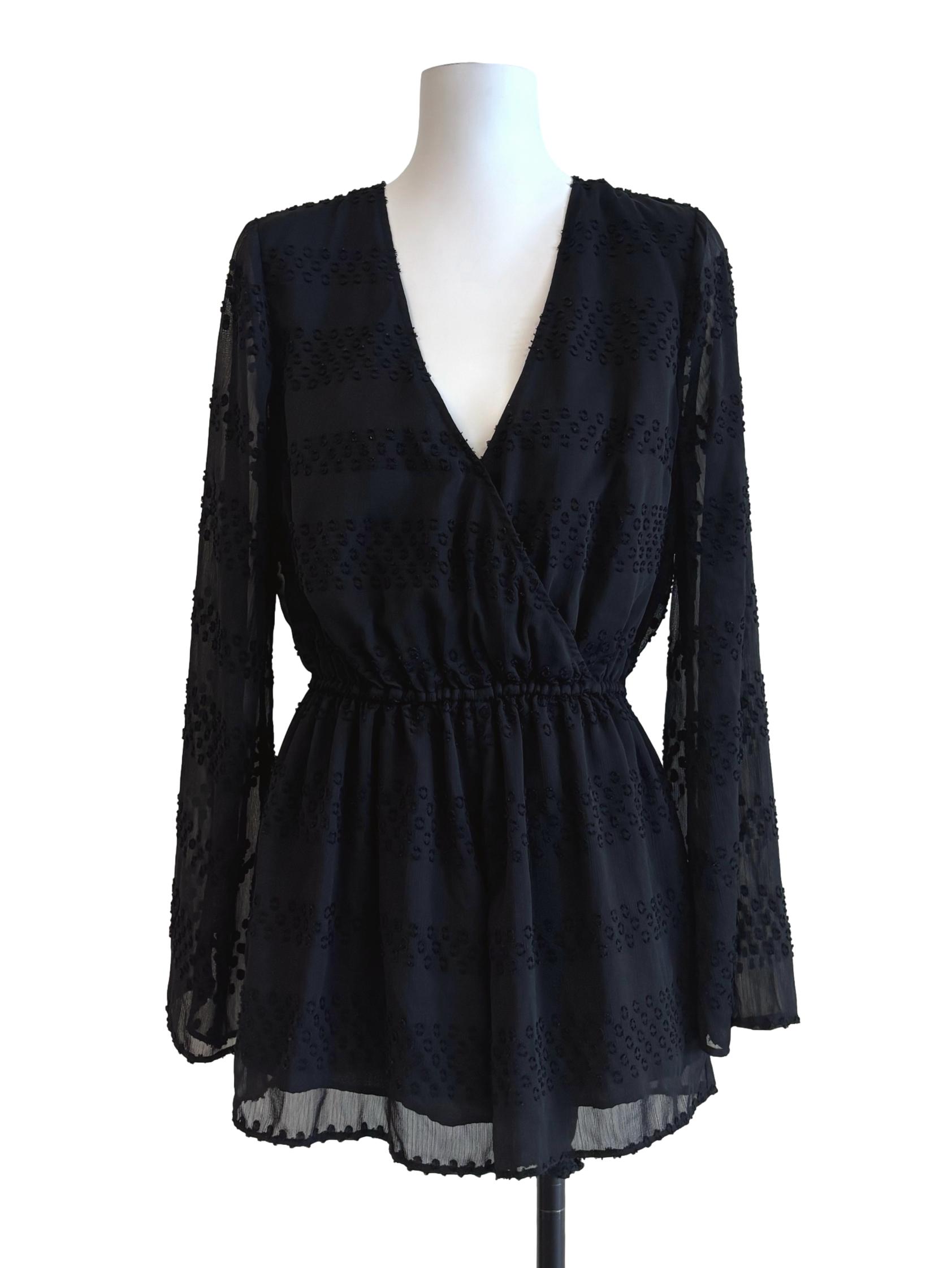 Parisian Black Surplice Long Sleeve Romper