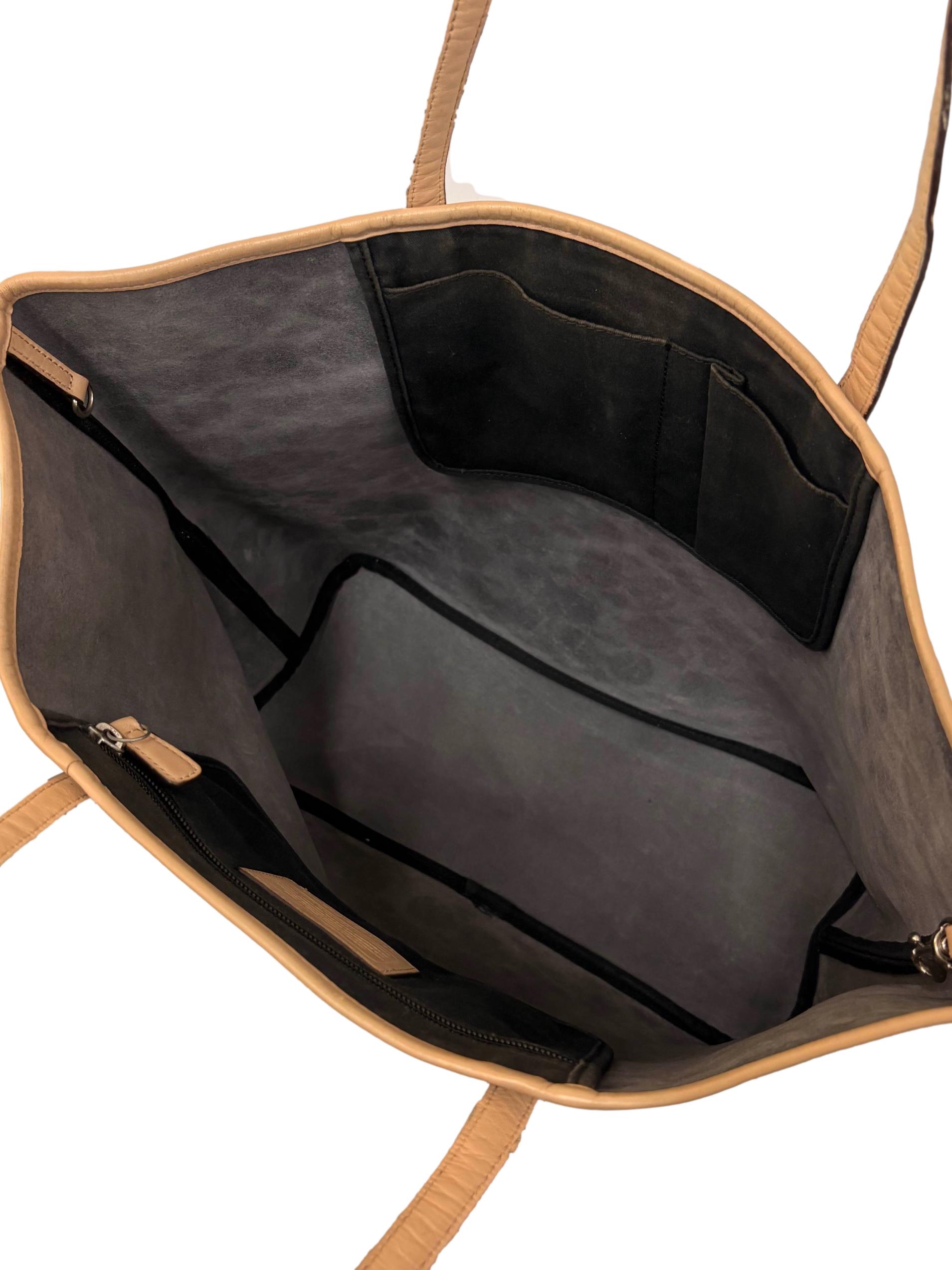 Black Coach Tan Saffiano Leather Tote Bag