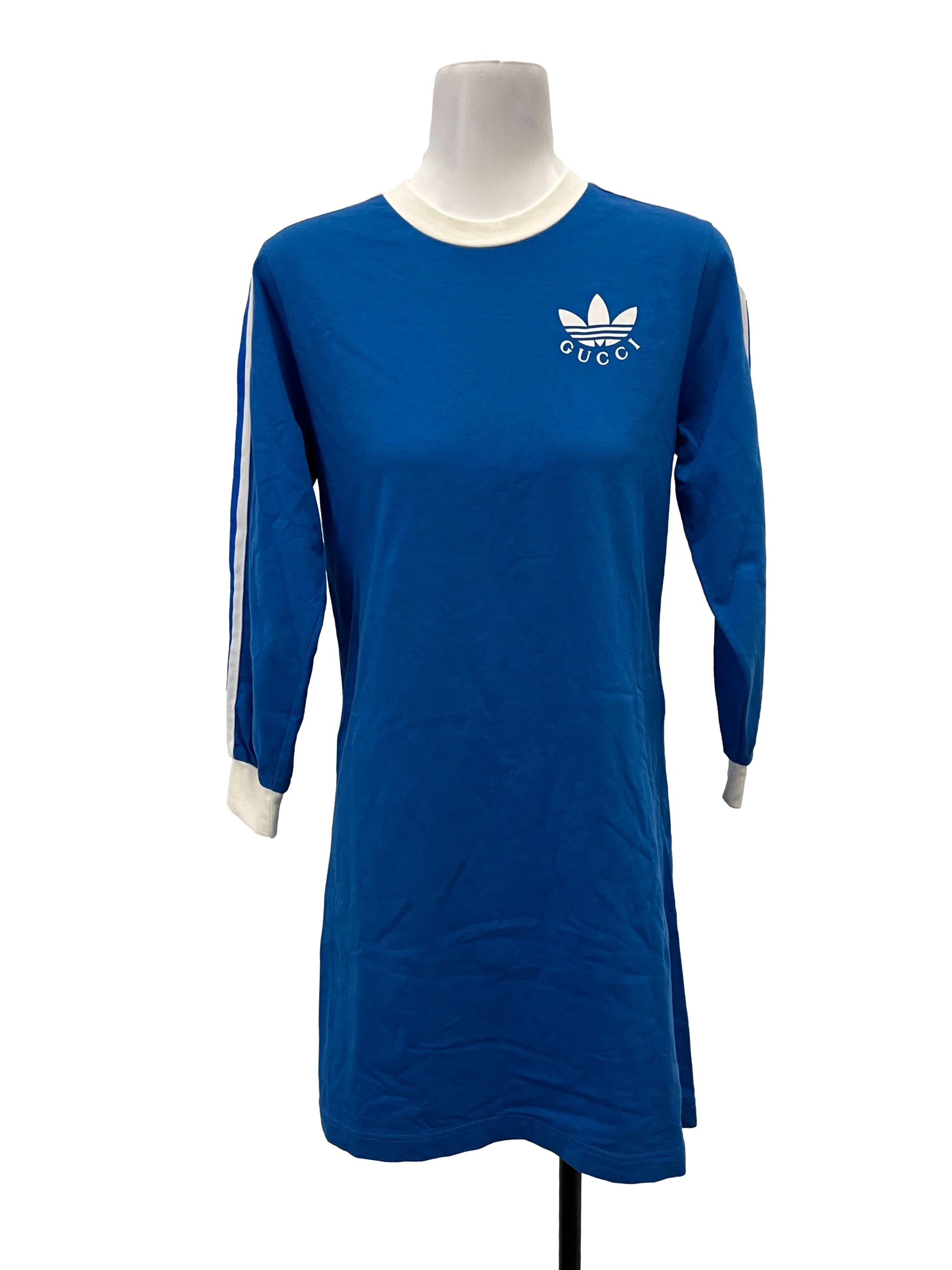 Blue Gucci X Adidas Long Sleeved Striped Dress