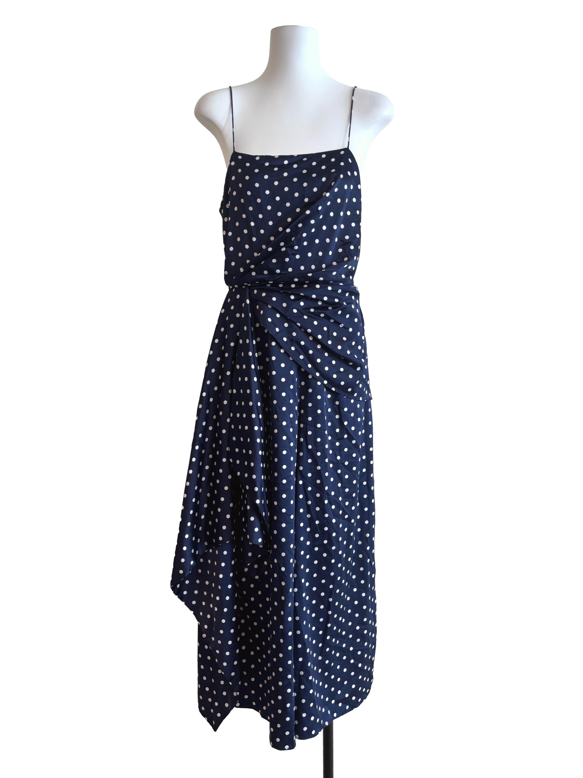 Navy Blue Polka Dot Drape Jumpsuit
