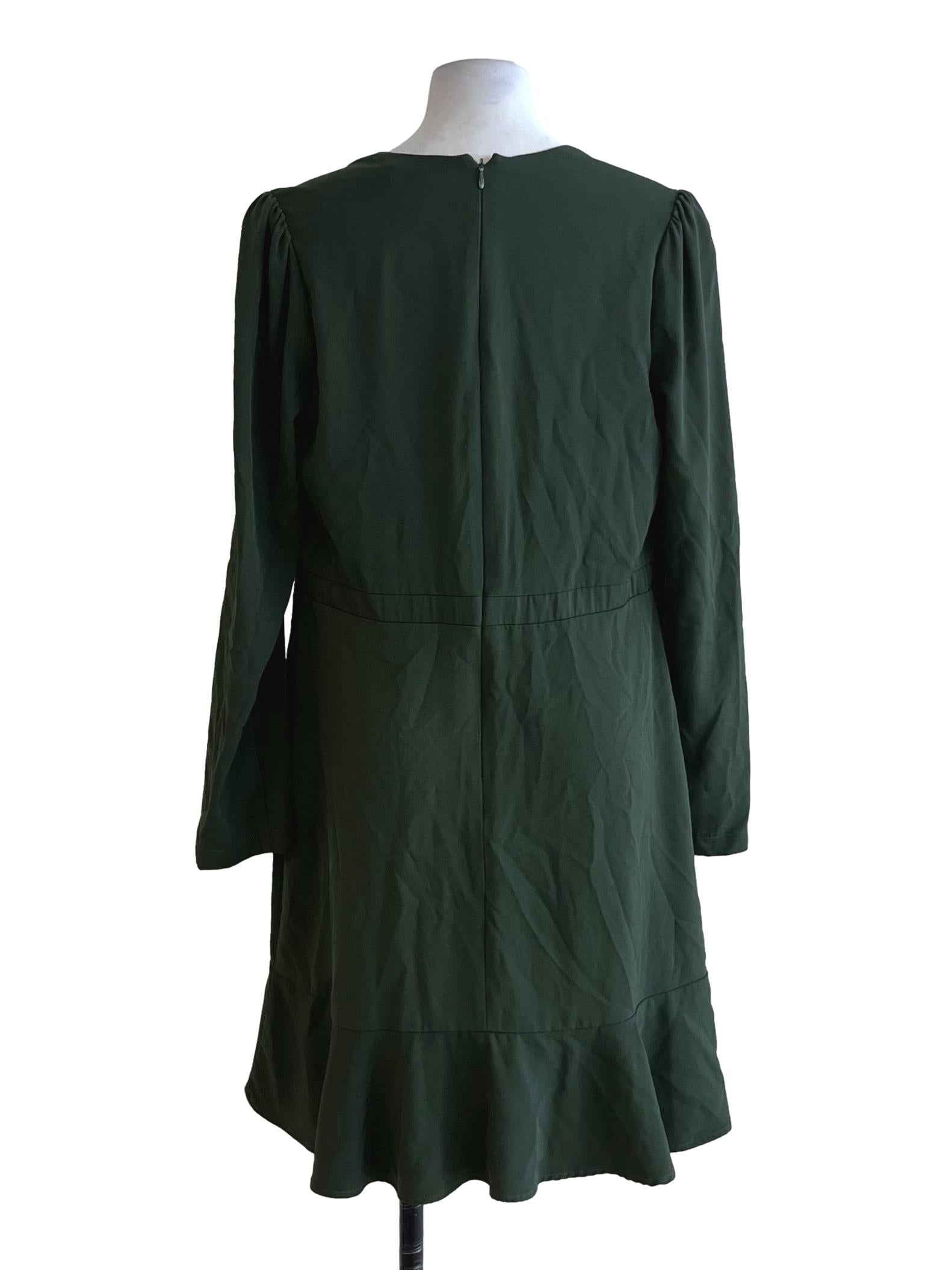 Moss Green V-Neckline Empire Dress