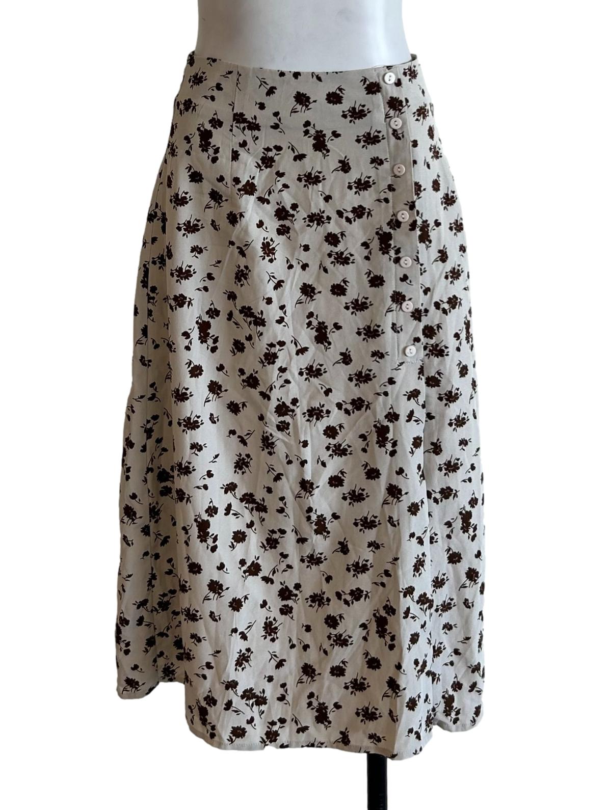 Beige And Brown Floral A-Line Skirt