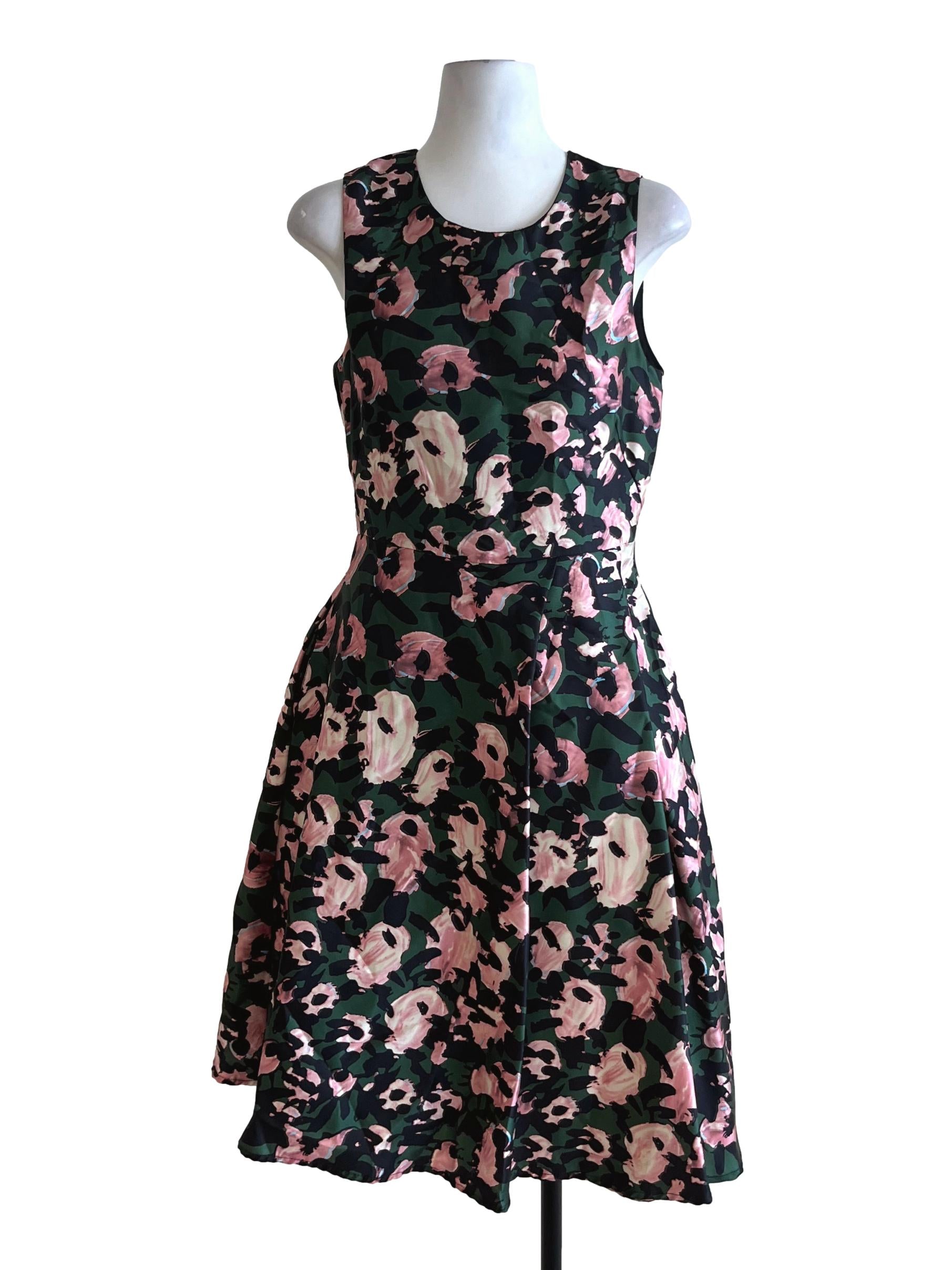 Pine Green Abstract A-Line Dress