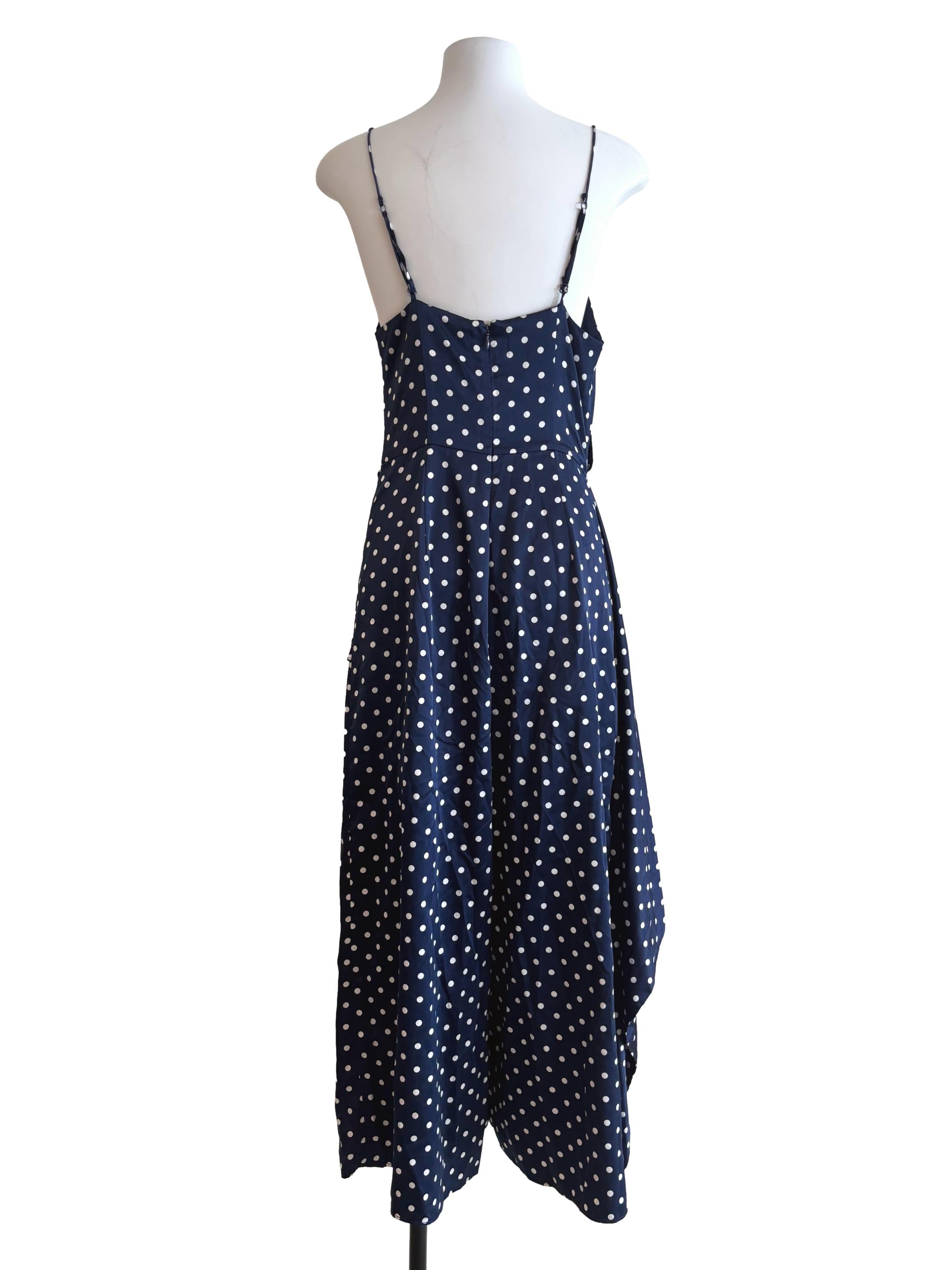 Navy Blue Polka Dot Drape Jumpsuit