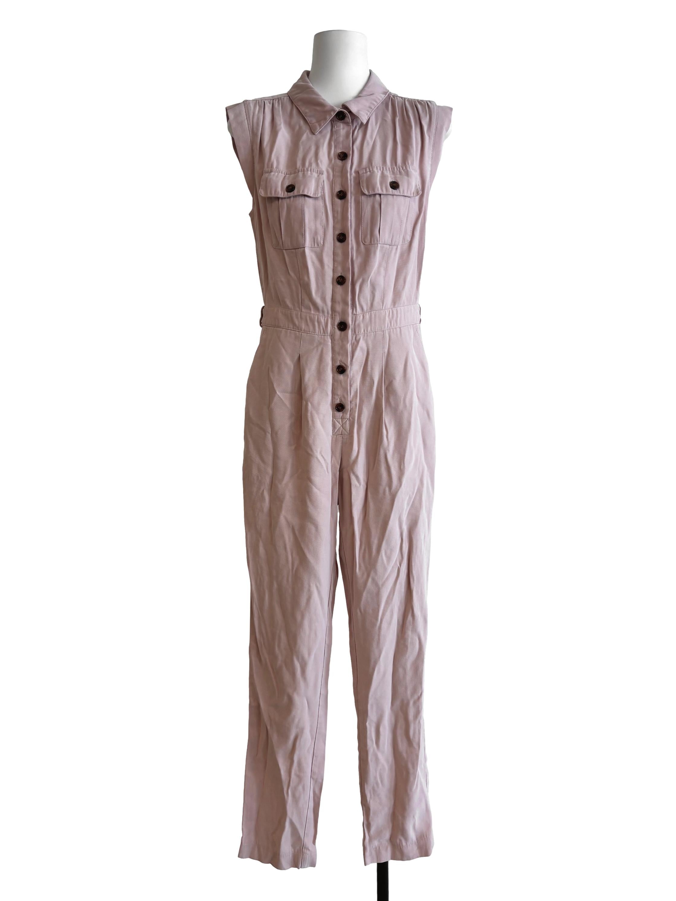 Nude Pink Sleeveless Button Up Jumpsuit