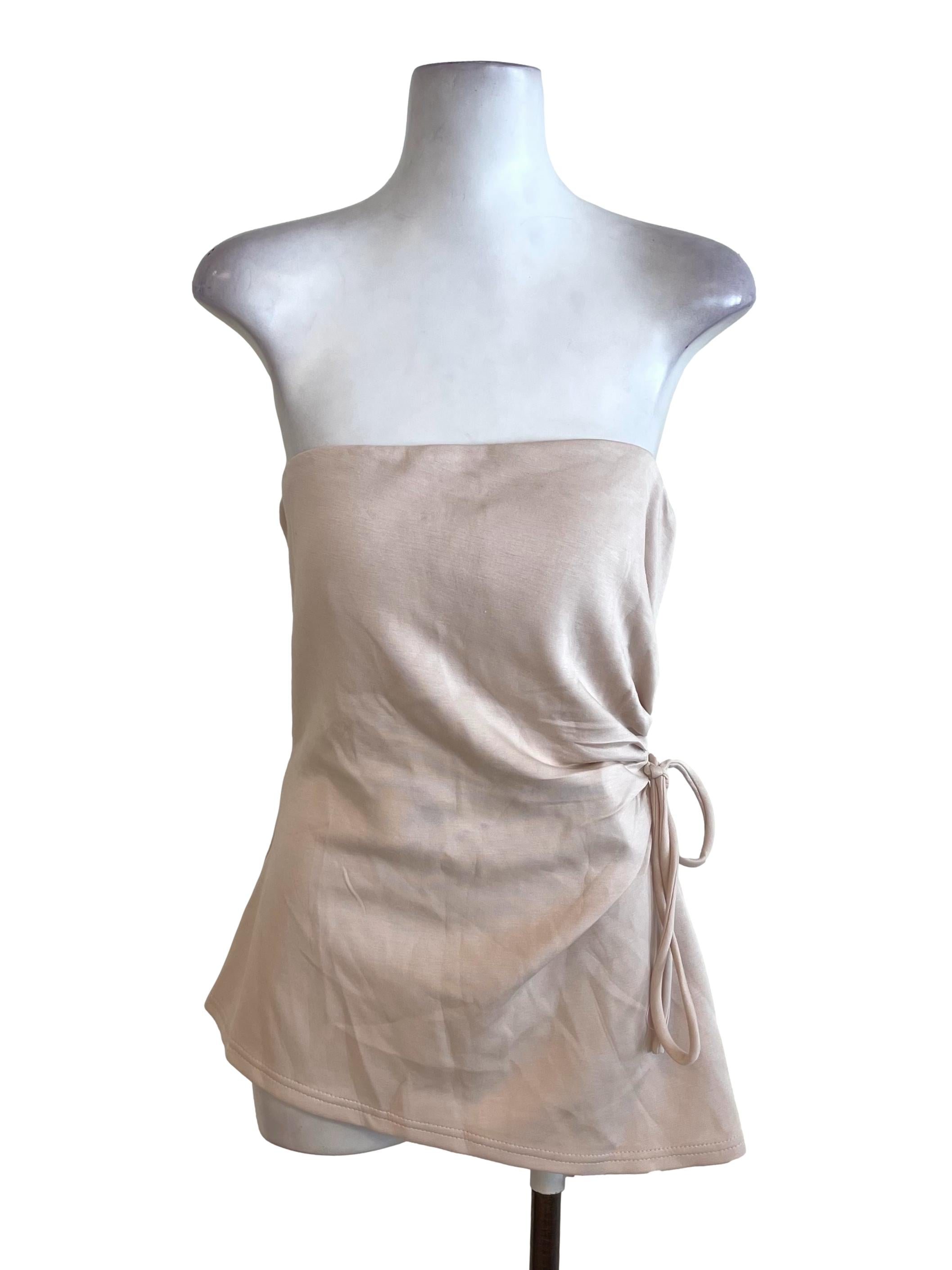 Beige Draped Strapless Top