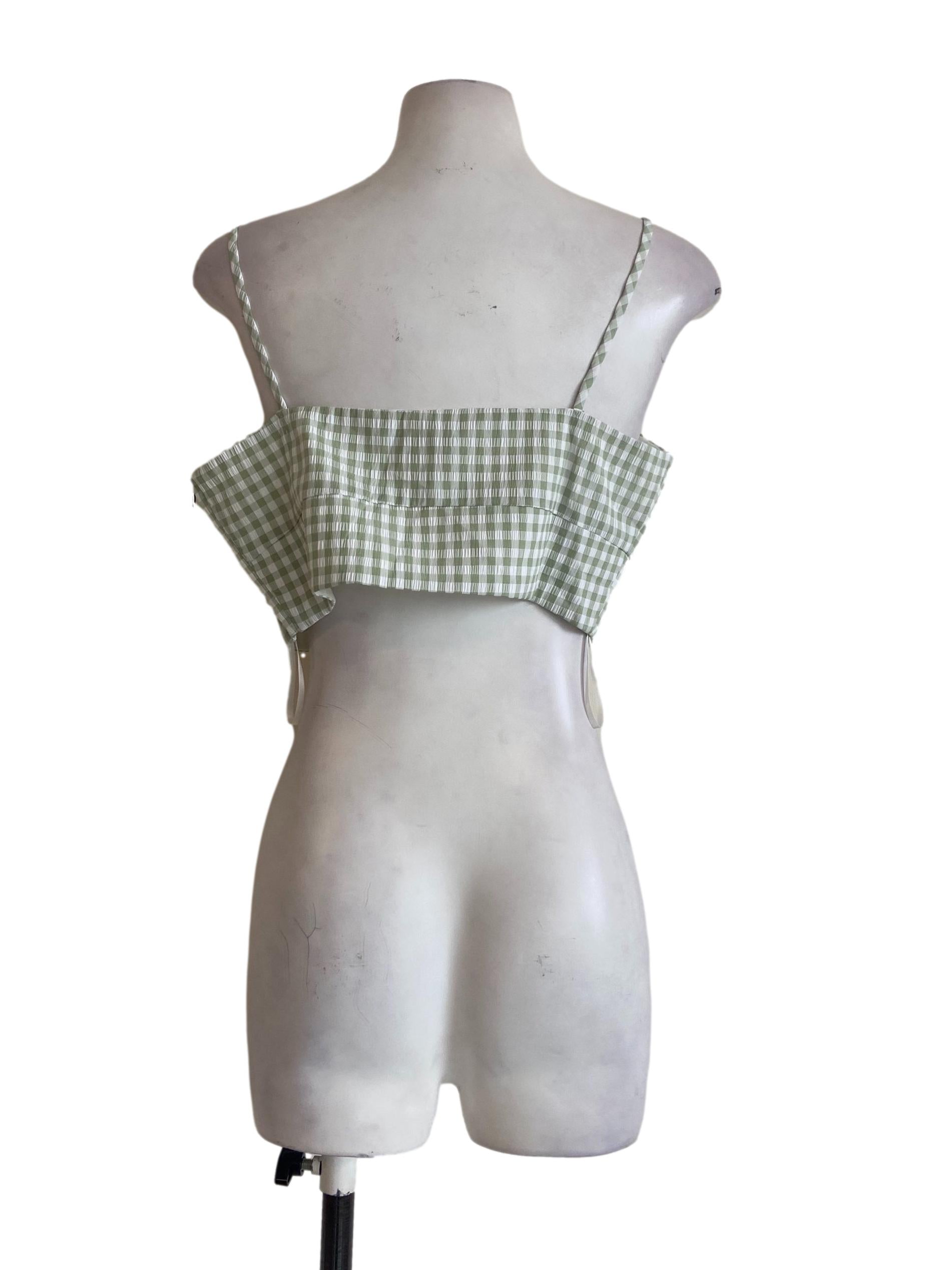 Mint Green Plaid Sleeveless Crop Top LB