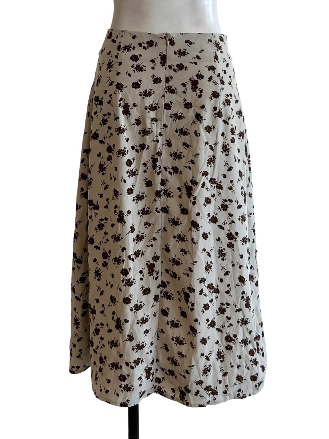 Beige And Brown Floral A-Line Skirt