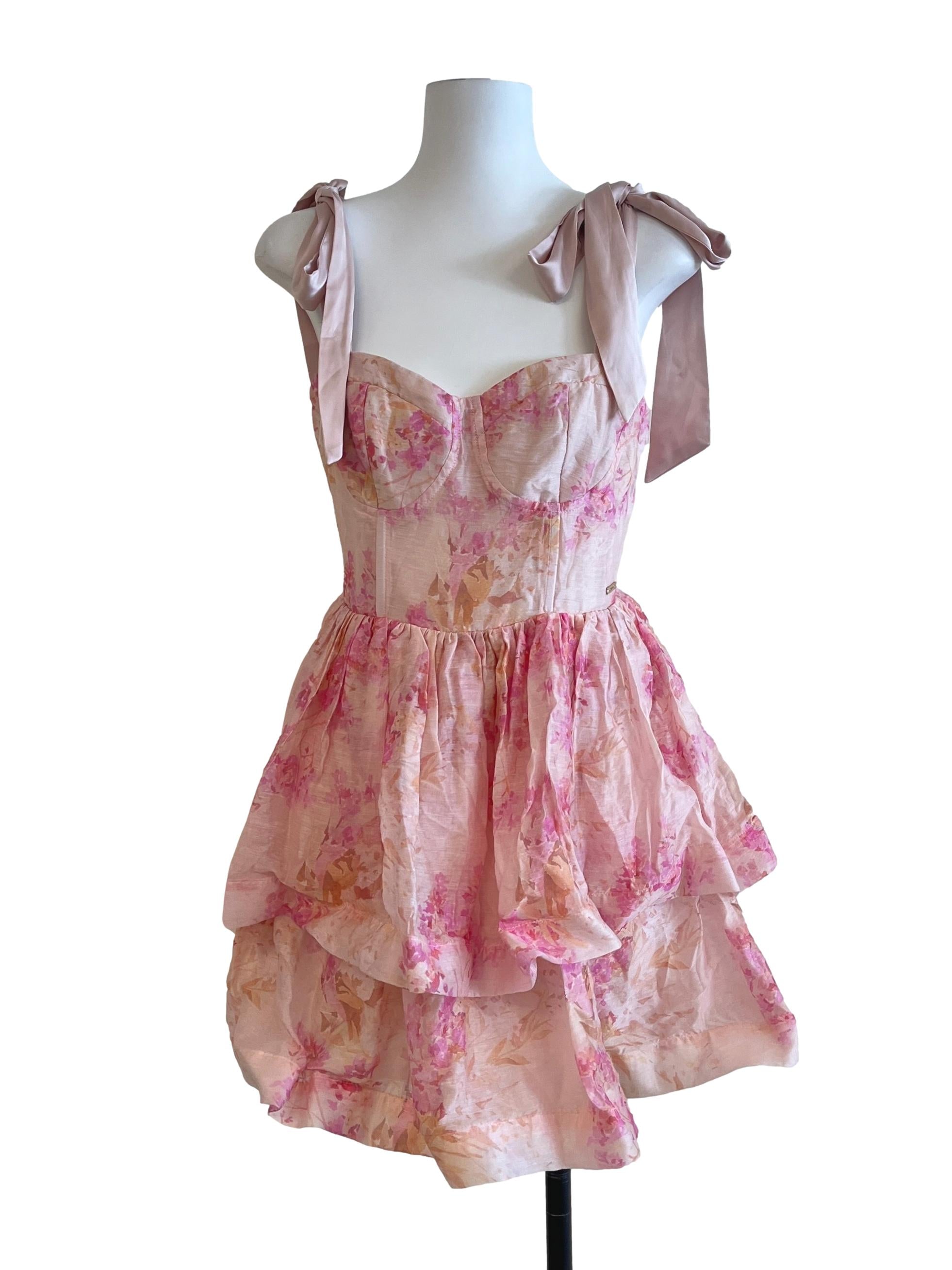 Coral Pink Floral Print Mini Dress