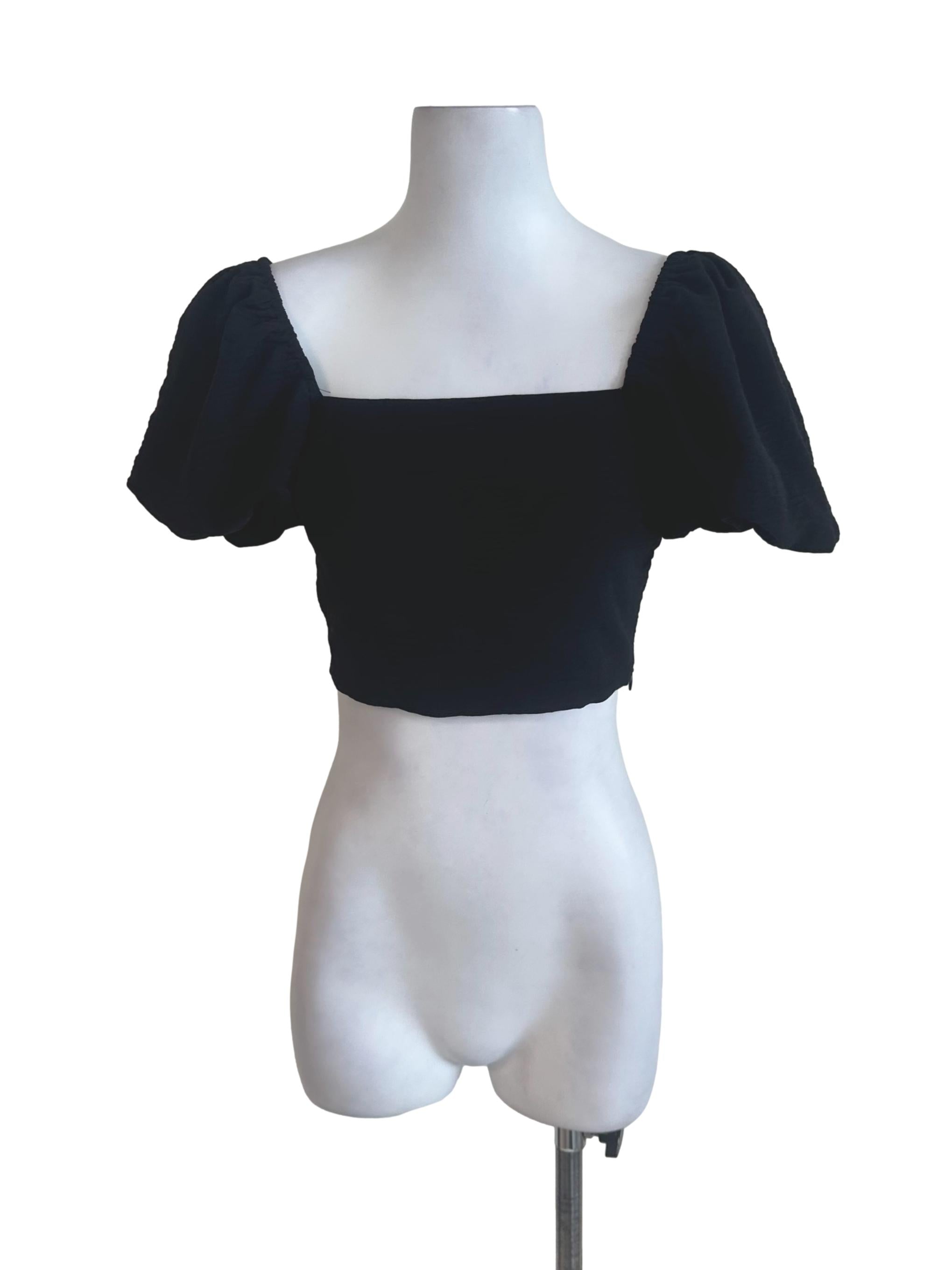 Black Square Neck Puff Sleeve Top