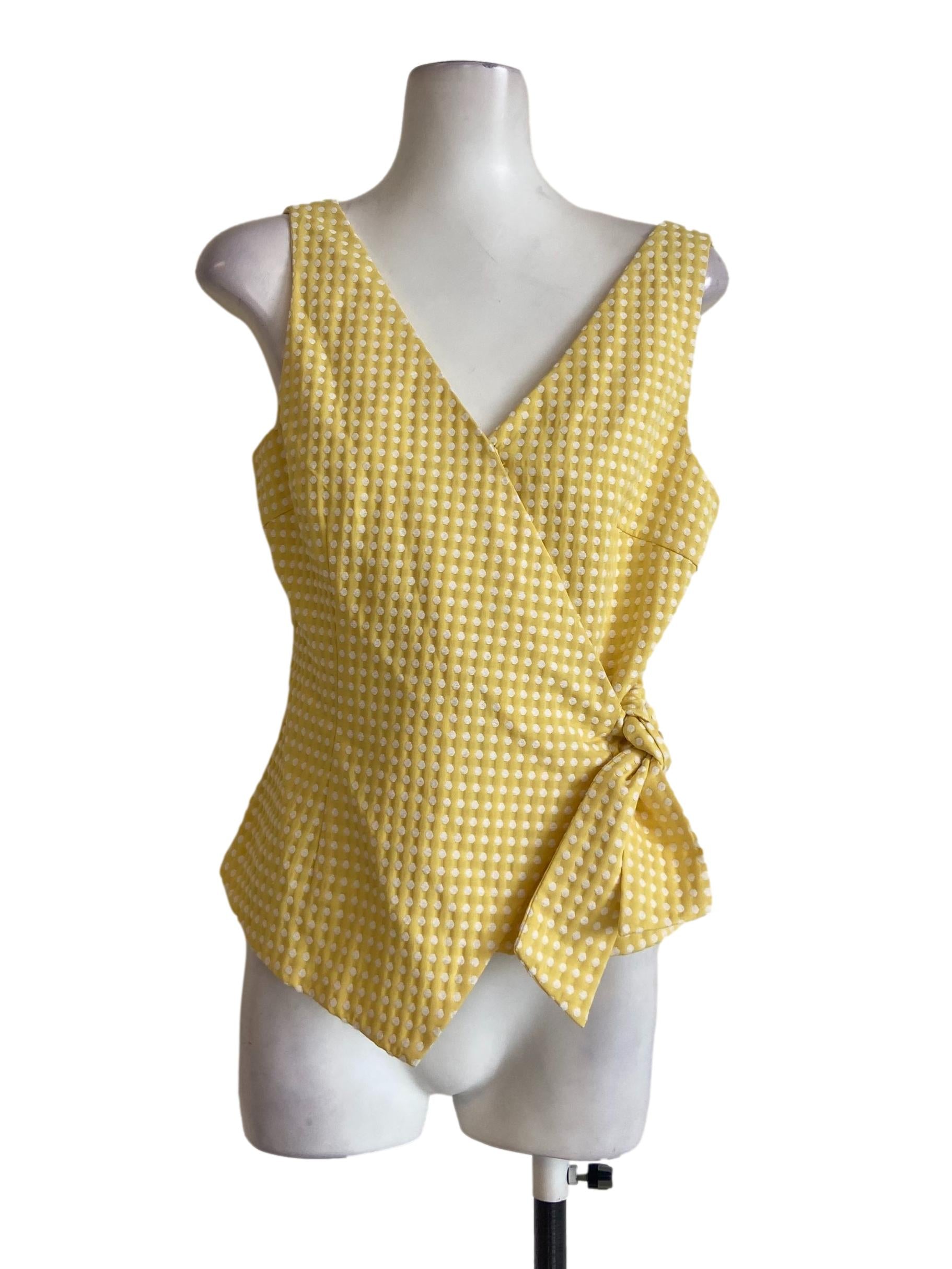Yellow & White Dot Sleeveless Wrap Top LB