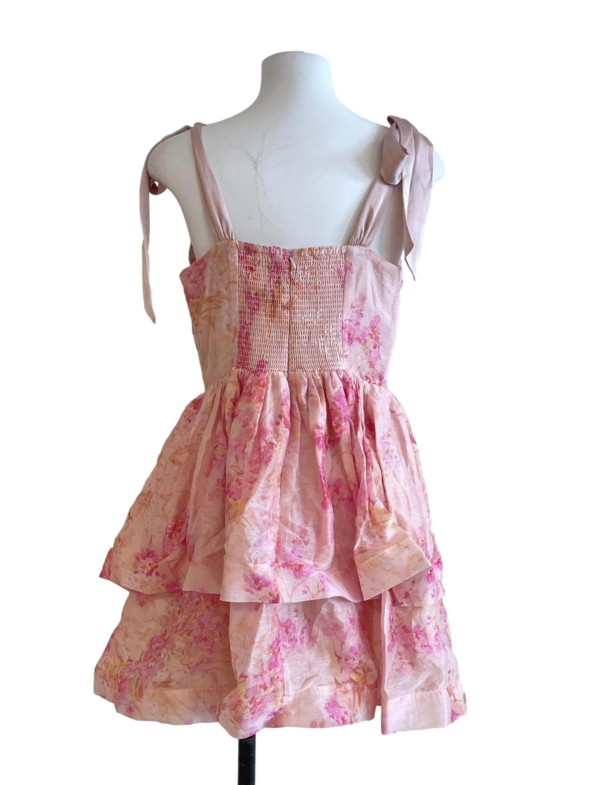 Coral Pink Floral Print Mini Dress