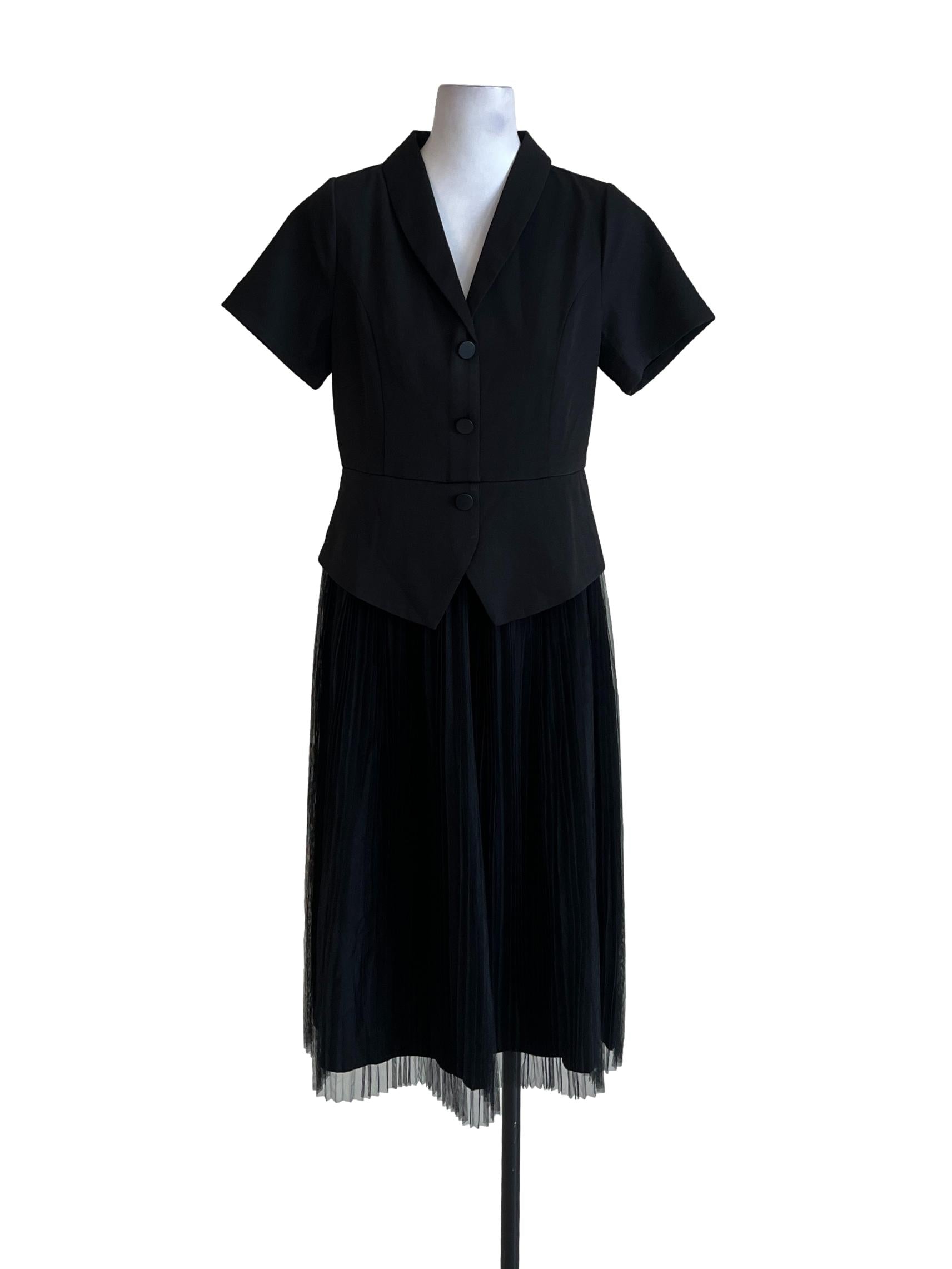 Black Short Sleeve Blazer Pleated Tulle Skirt Dress