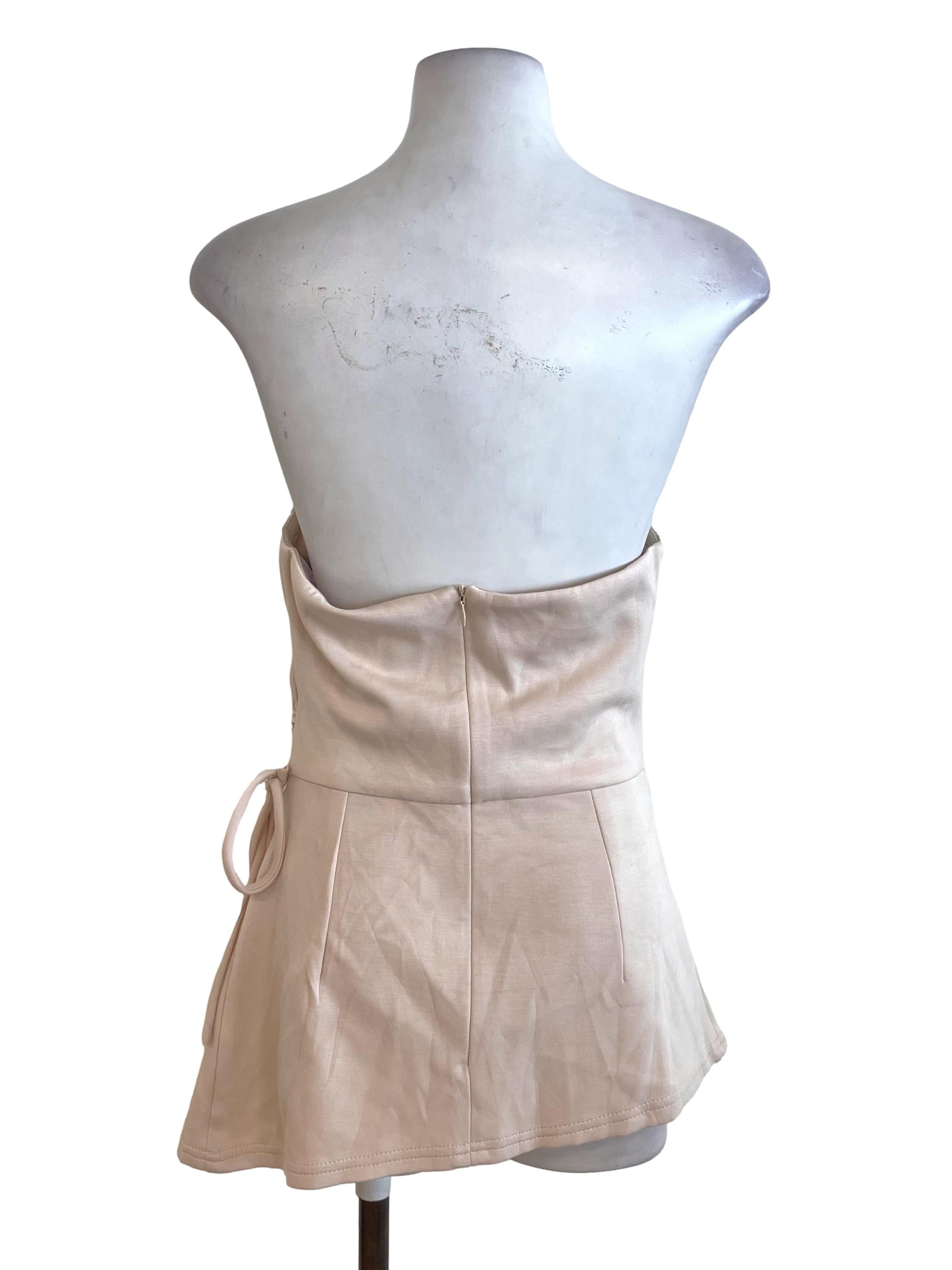 Beige Draped Strapless Top