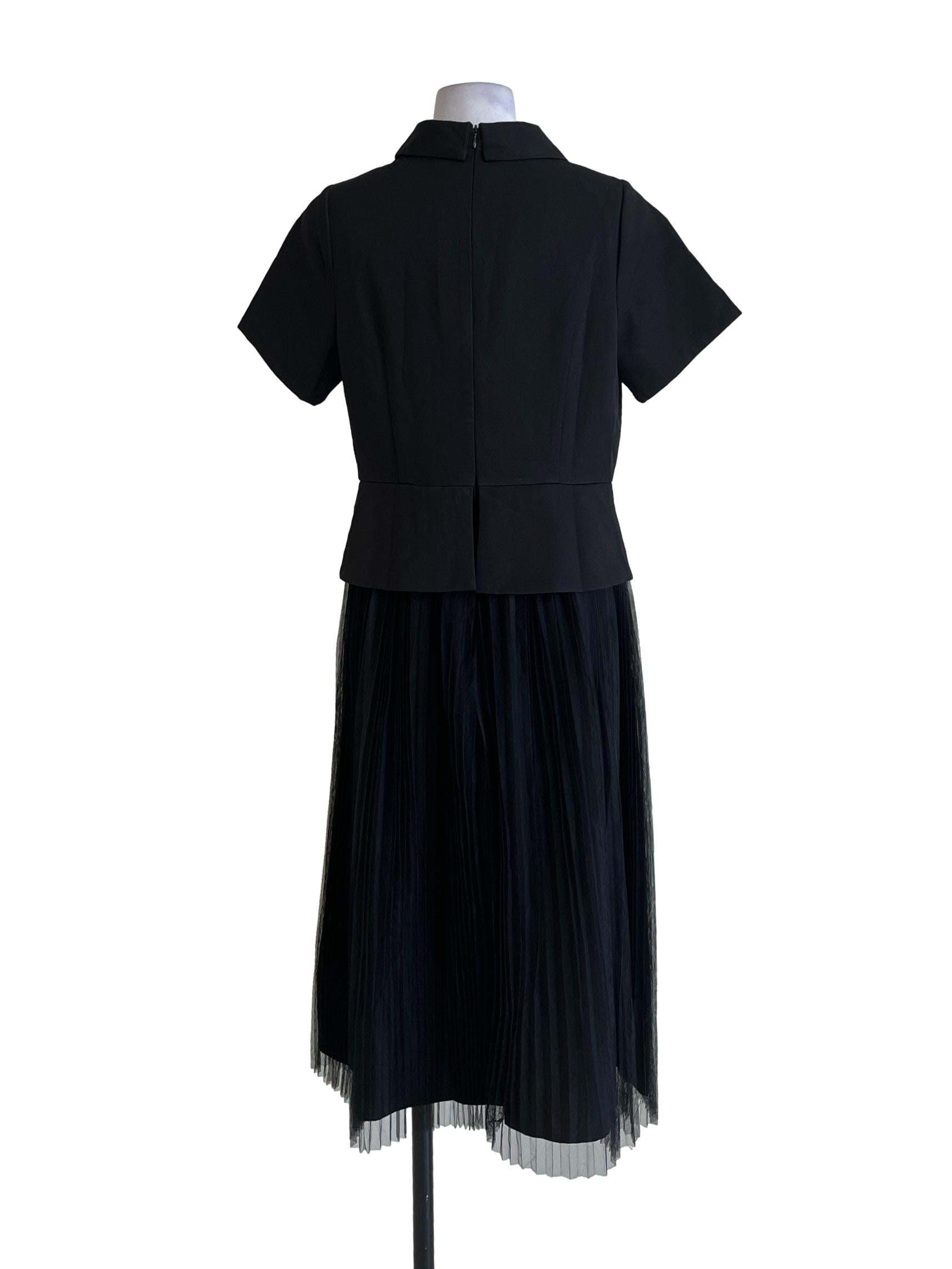 Black Short Sleeve Blazer Pleated Tulle Skirt Dress