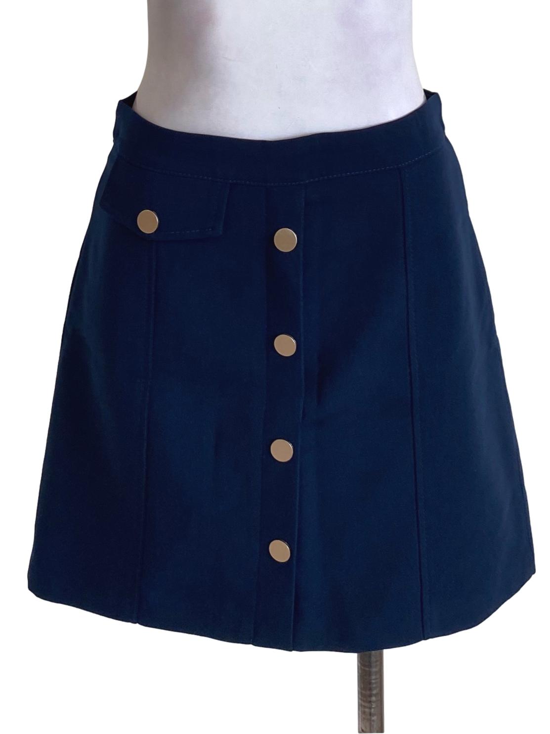 Navy Blue Buttoned Down Mini Pencil Skirt