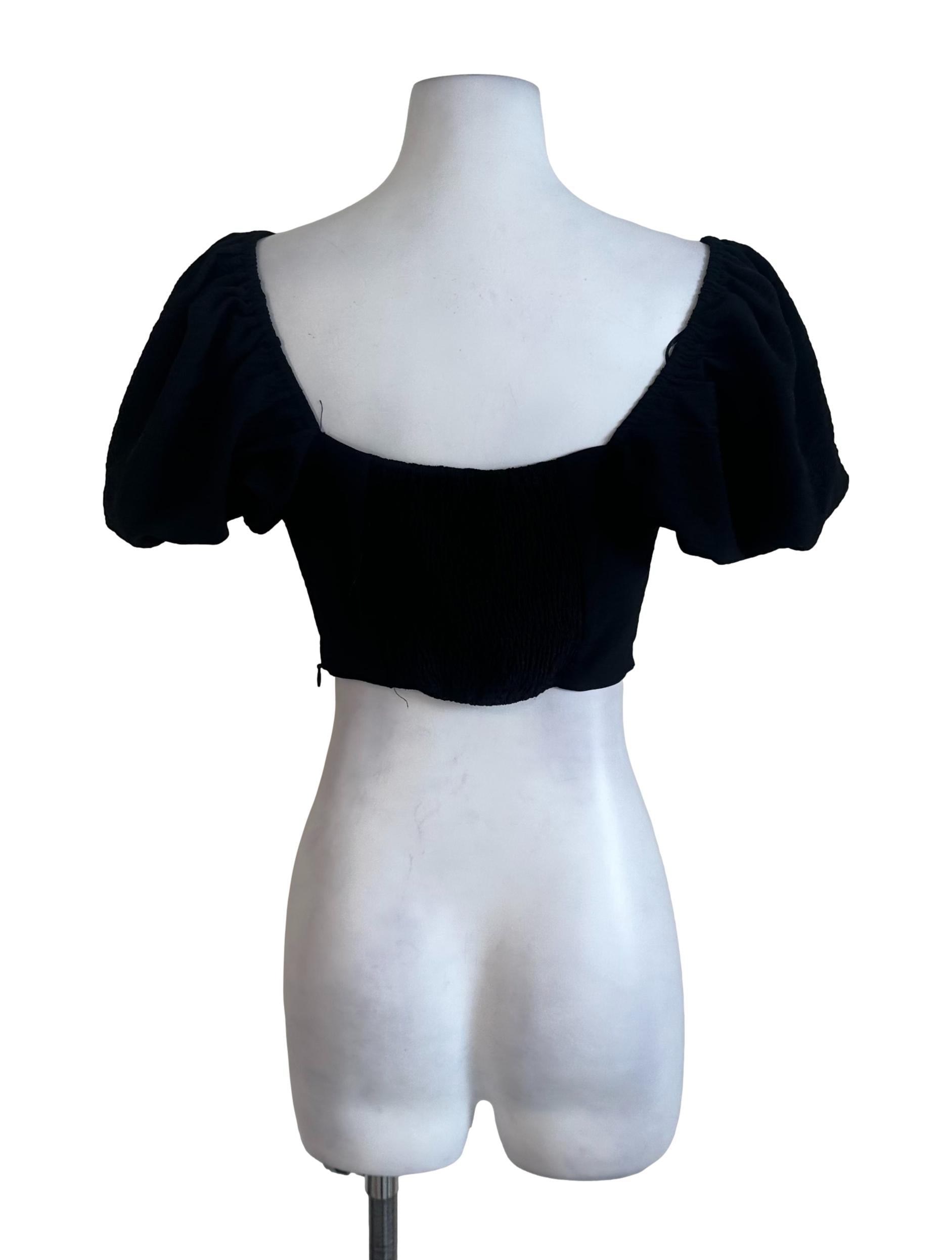 Black Square Neck Puff Sleeve Top