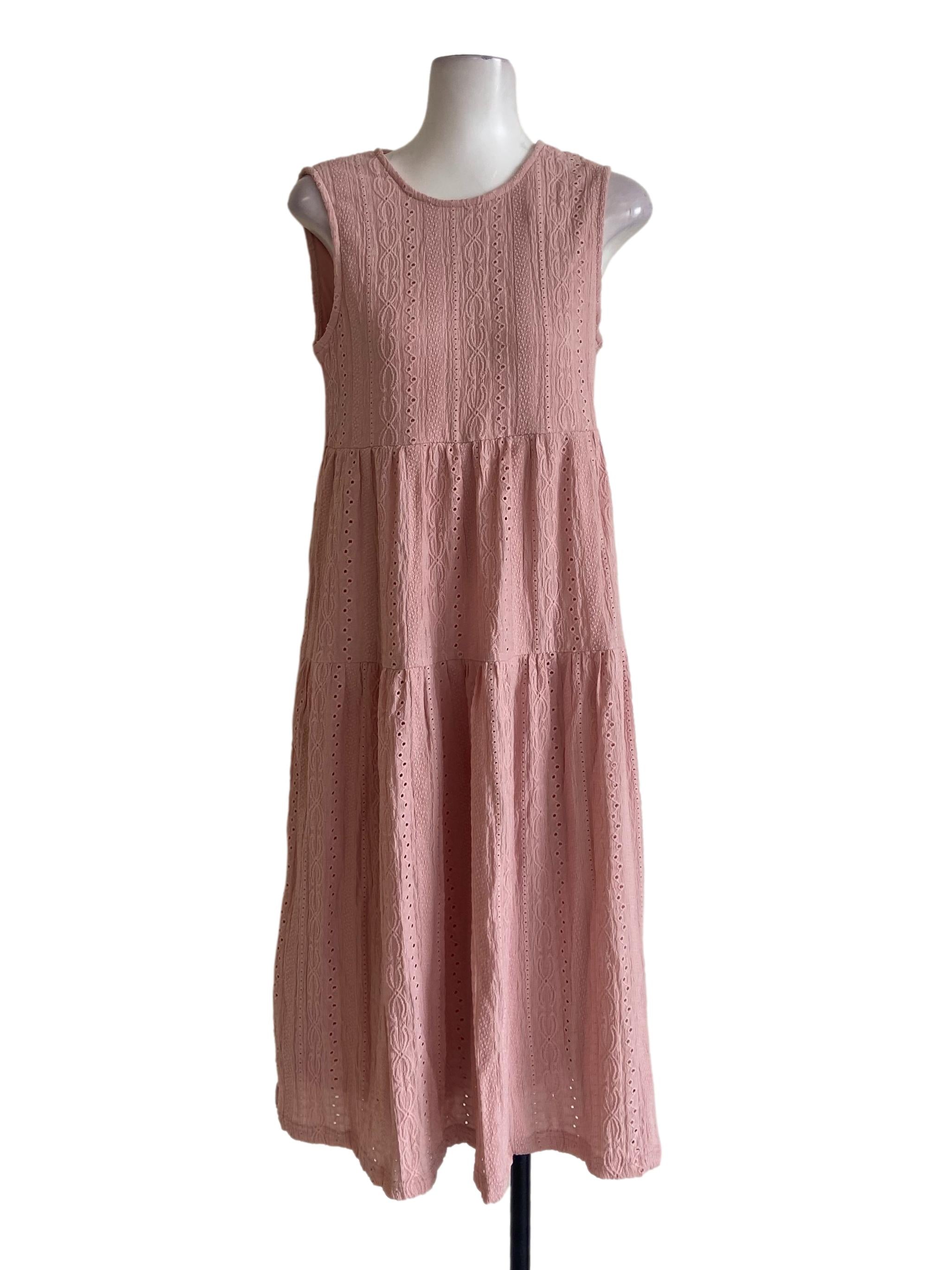 Rose Pink Sleeveless Embroidery Layered Dress