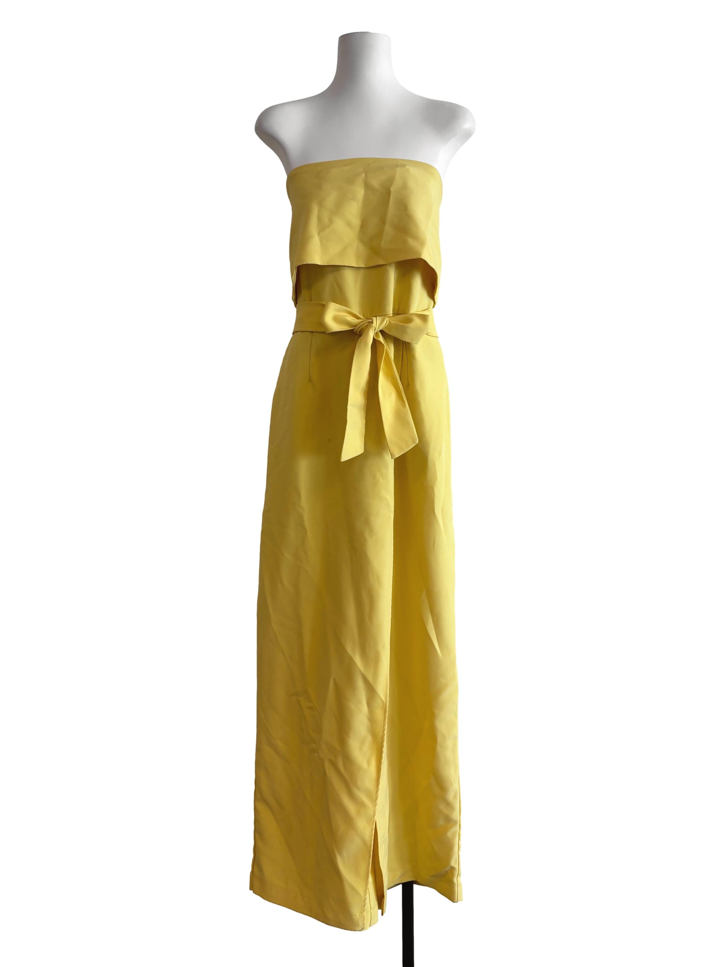 Butter Yellow Strapless Drape Jumpsuit