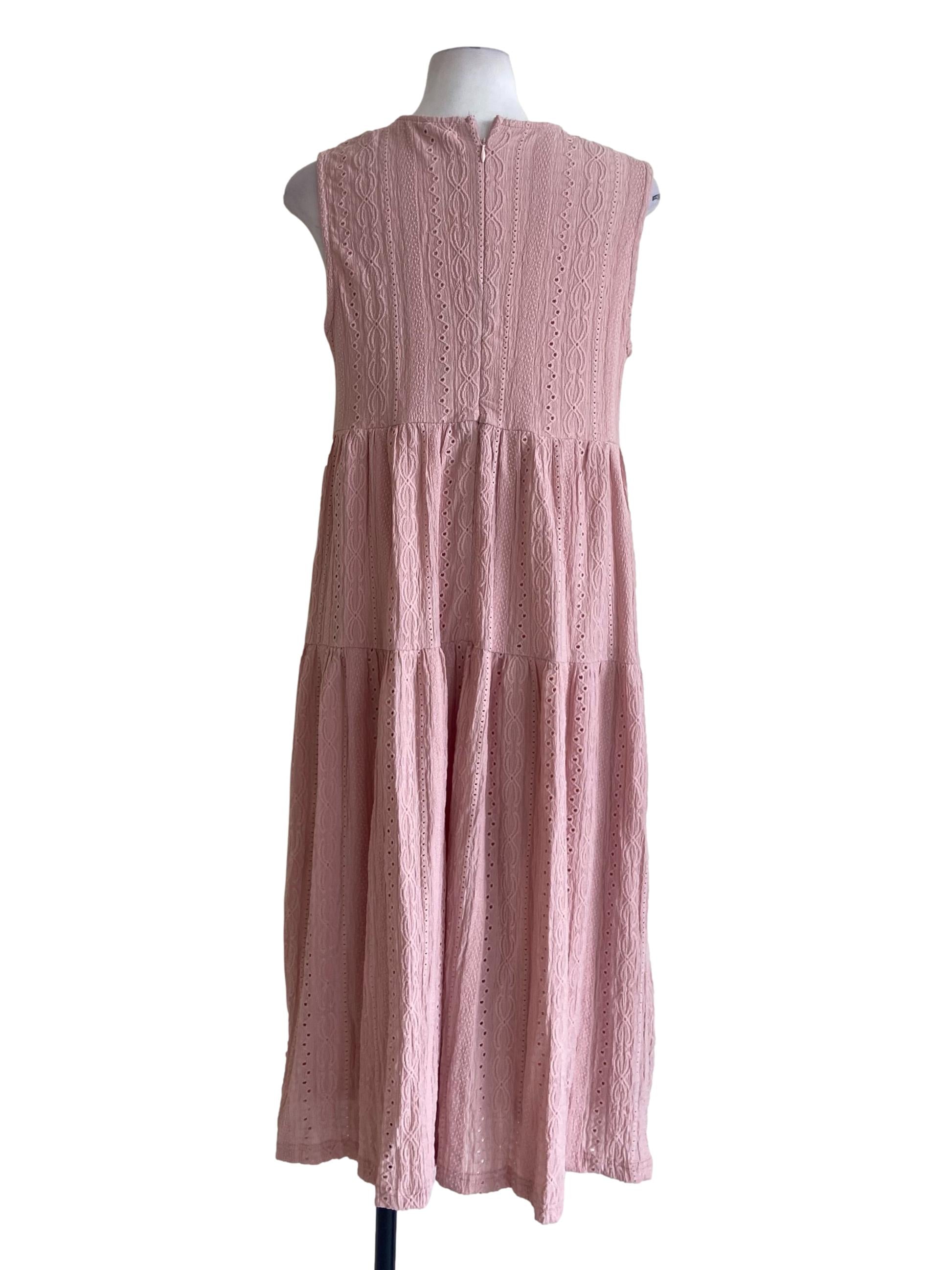 Rose Pink Sleeveless Embroidery Layered Dress